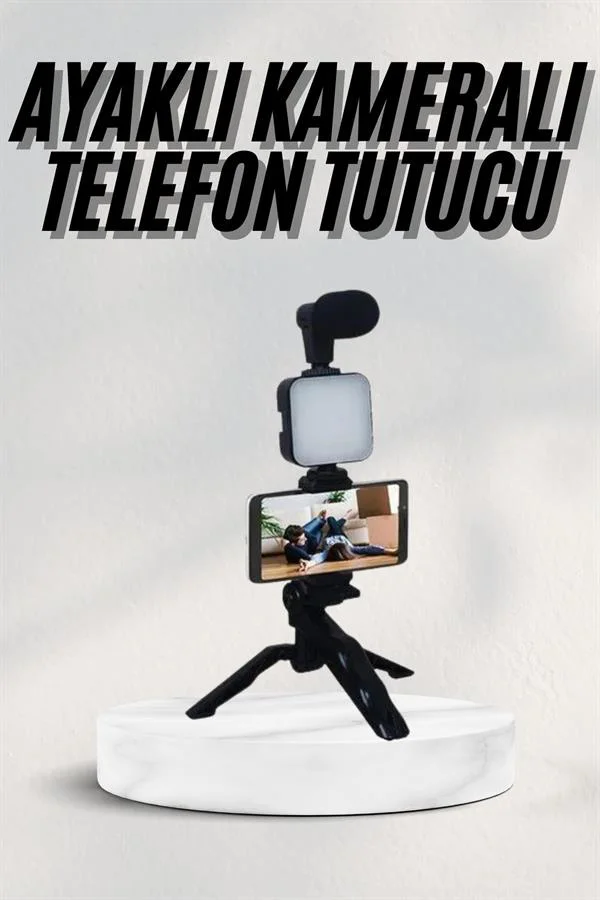 Telefon Tutucu Led Işıklı Kumandalı Mikrofon Telefon Vlog Video Kayıt Telefon Tutucu Led Işıklı Kumandalı Mikrofon Telefon Vlog Video Kayıt