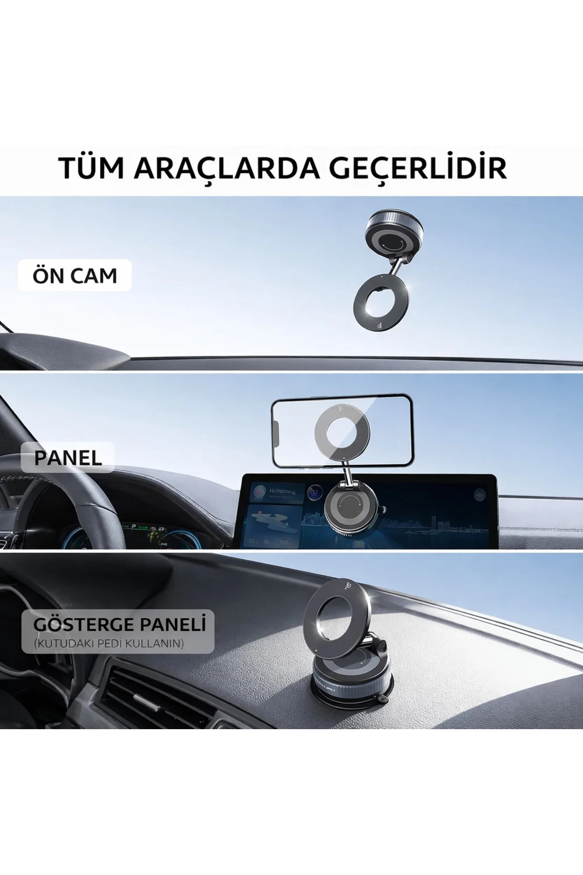 Telefon Tutucu - Mıknatıslı Araç İçi Vantuzlu 360° Döner Güçlü Va