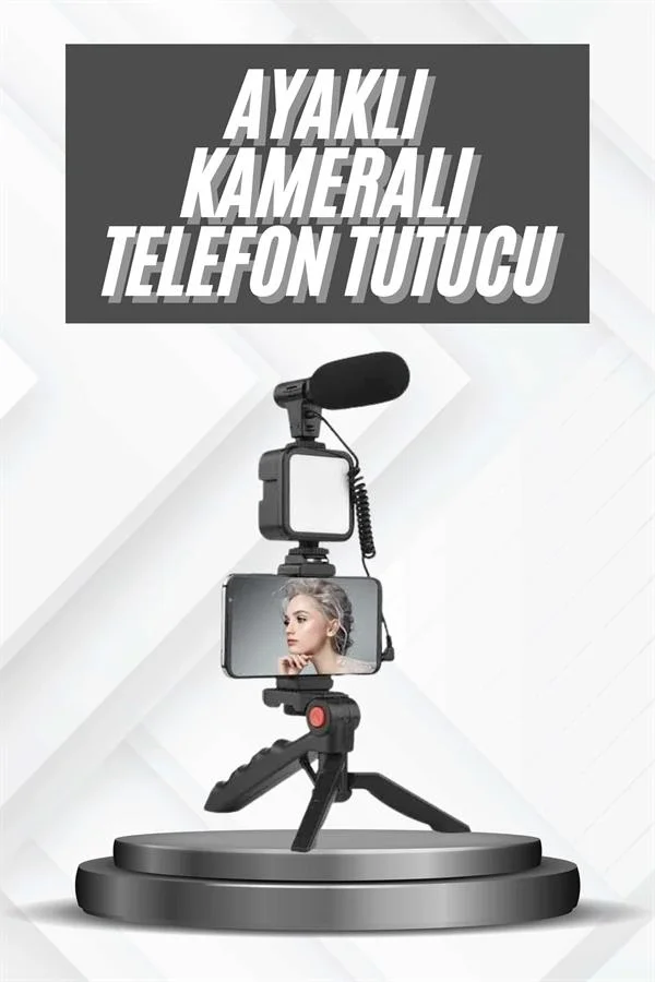 Telefon Tutucu Mikrofonlu Işıklı Youtuber Video Kayıt Telefon Tutucu Mikrofonlu Işıklı Youtuber Video Kayıt