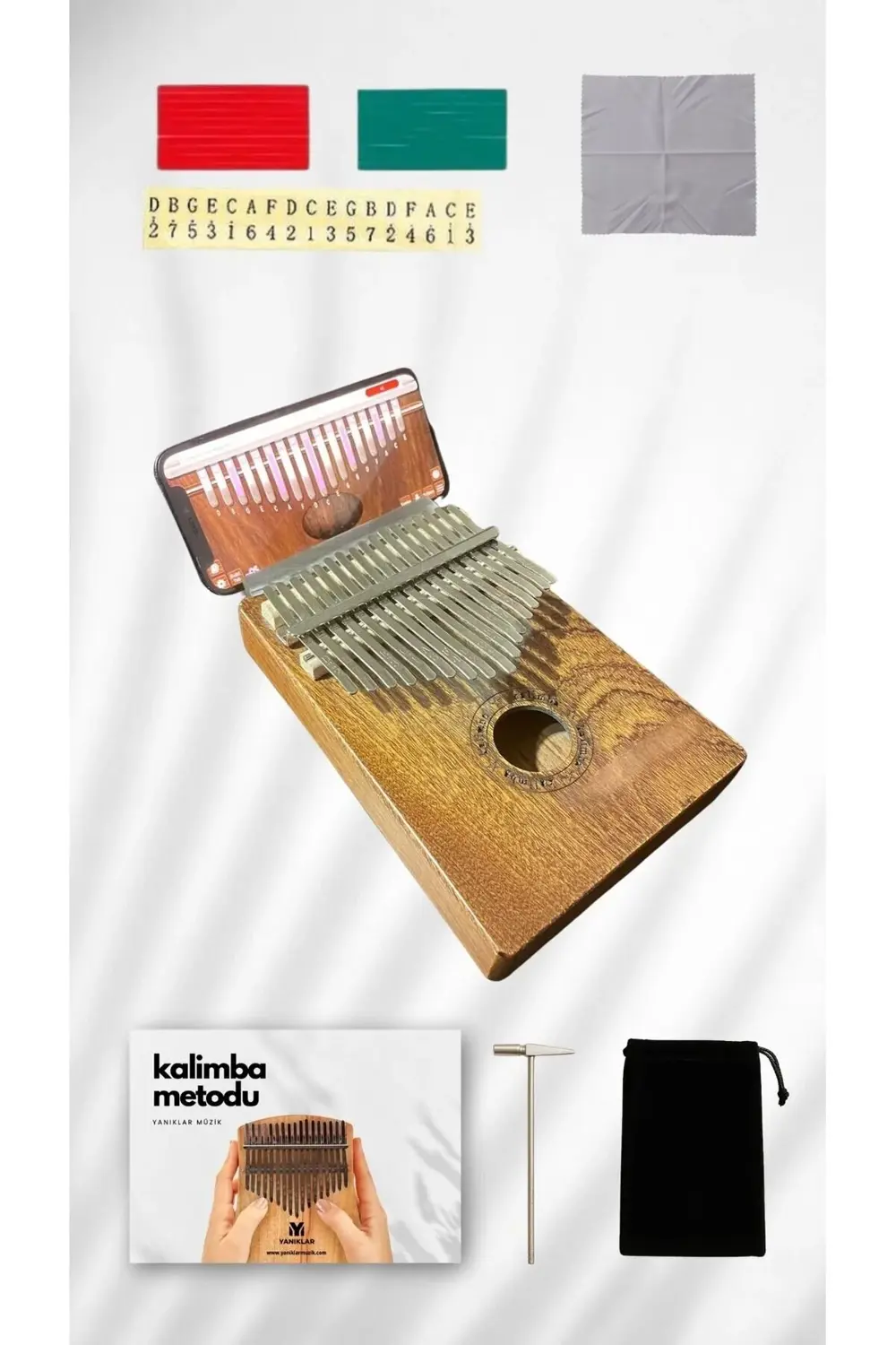 Telefon Tutuculu 17 Tuşlu Maun Kalimba + Çekiç Ve Kılıf + Kalimba