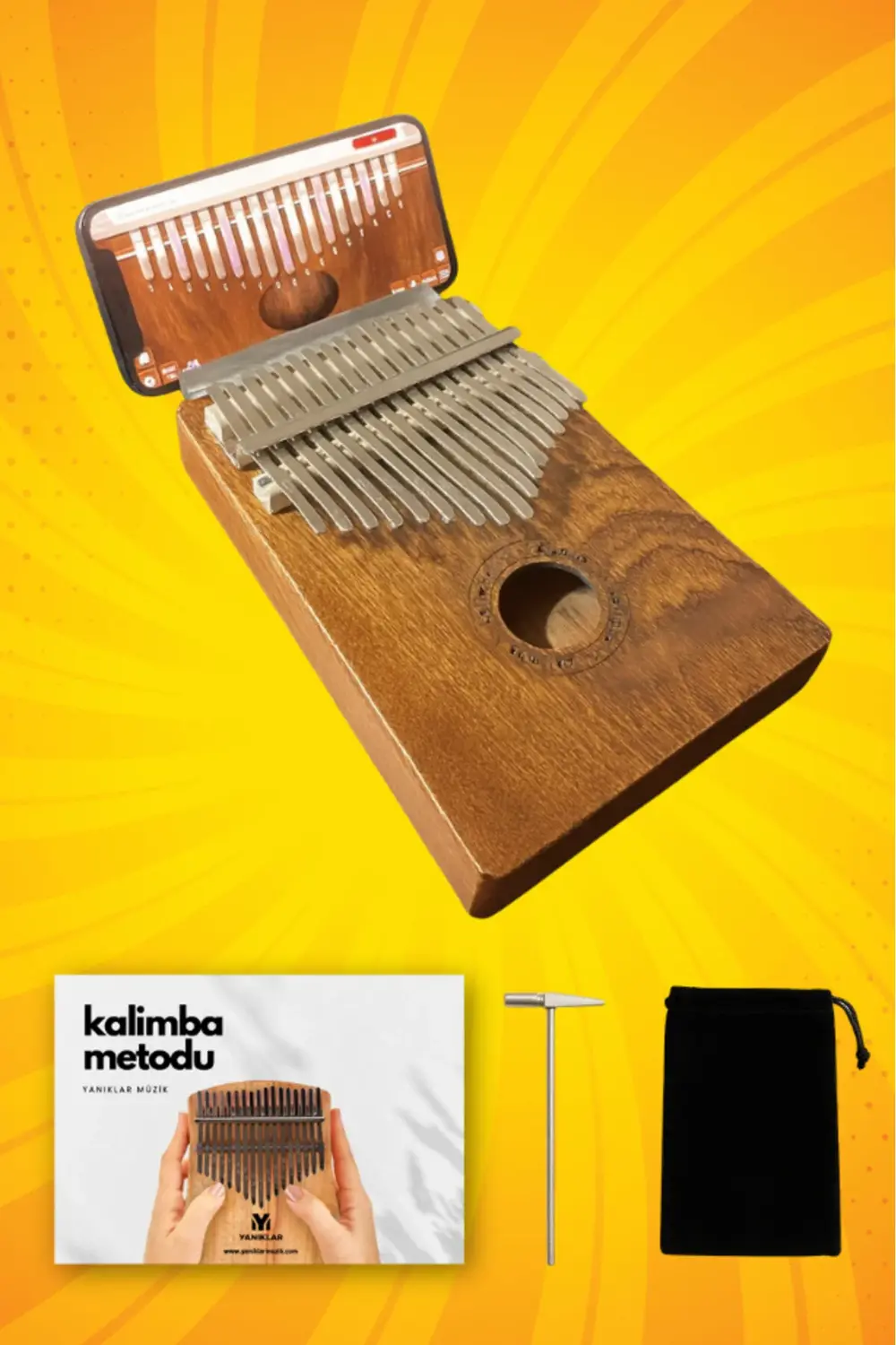 Telefon Tutuculu 17 Tuşlu Maun Kalimba Seti