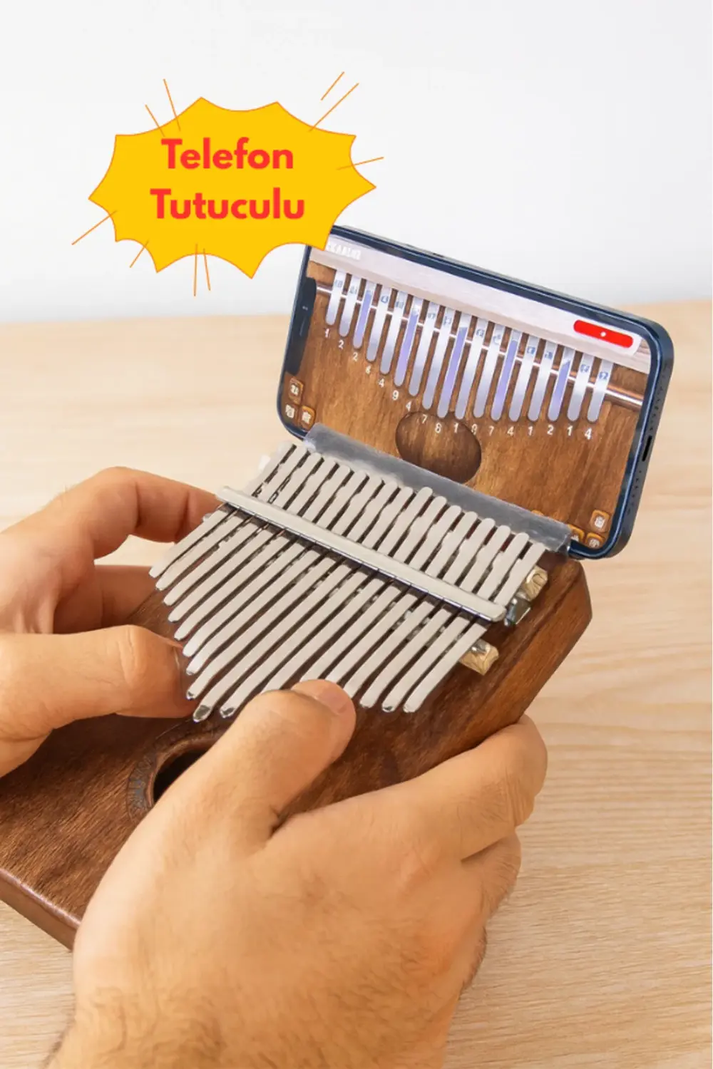 Telefon Tutuculu 17 Tuşlu Maun Kalimba Seti