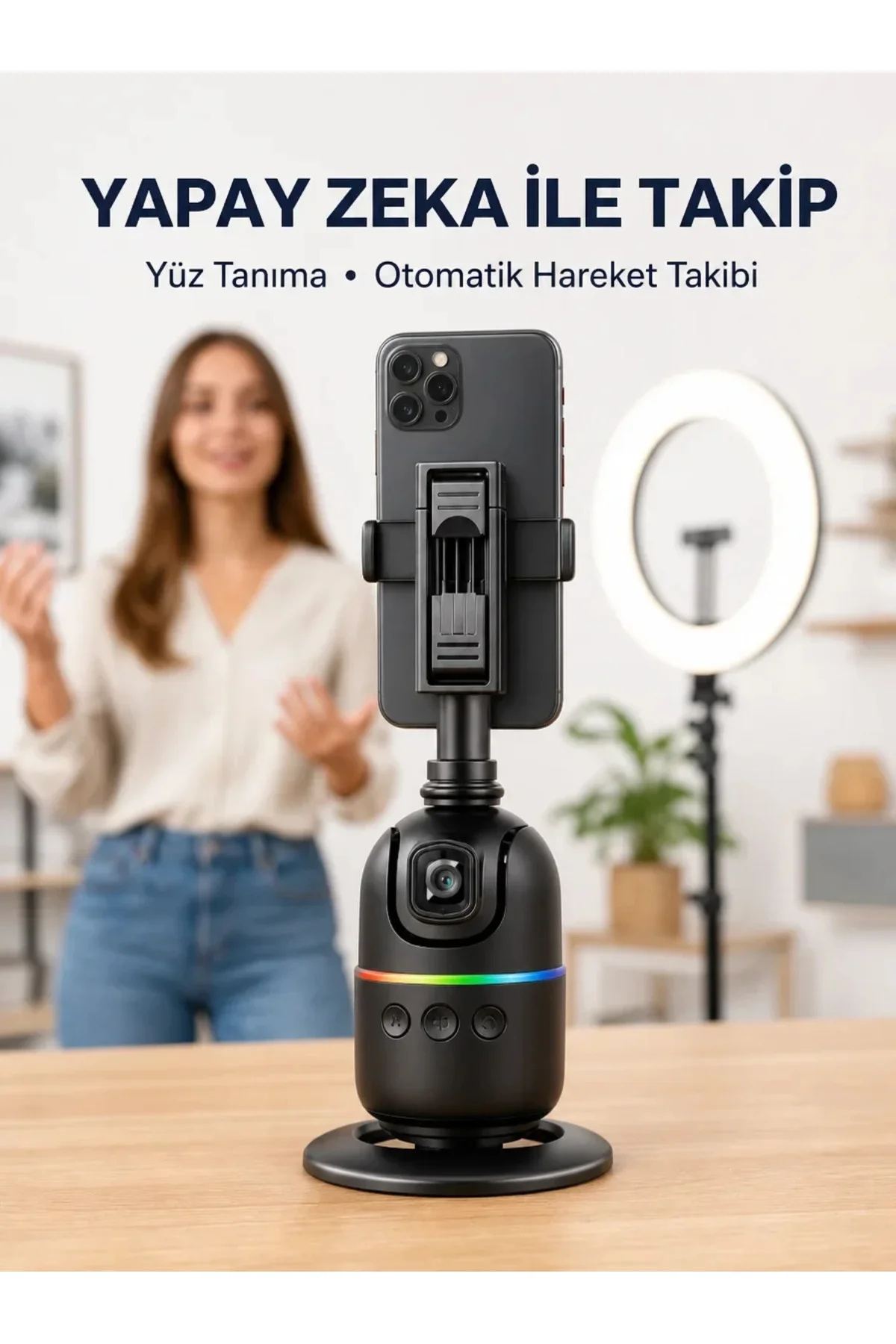 Telefon ve Kamera Uyumlu 360° Otomatik Takipli Akıllı Masa Tripodu Yeni Nesil Telefon ve Kamera Uyumlu 360° Otomatik Takipli Akıllı Masa Tripodu Yeni Nesil