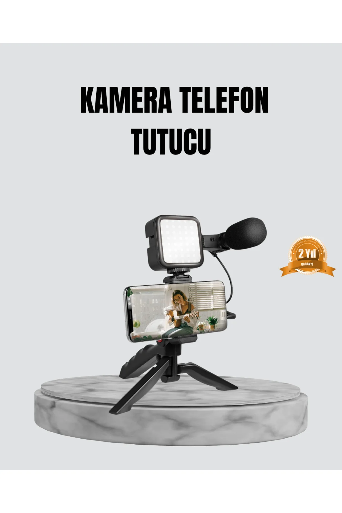 Telefon Video Çekim Kiti LED Aydınlatma Mikrofon Tripodlu Tam Set