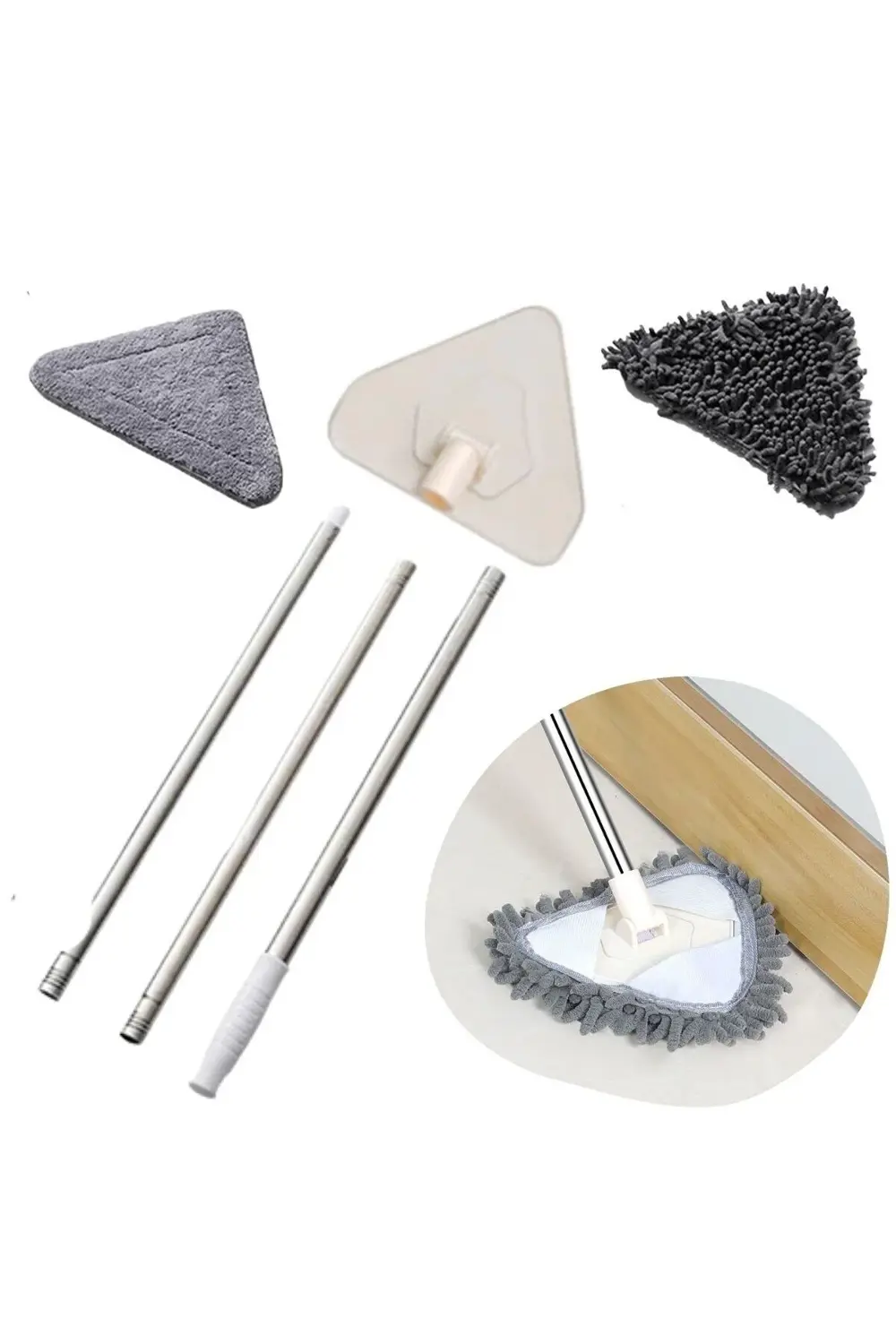 Teleskopik Saplı 150 cm Üçgen Mop Cam Duvar Tavan Fayans Parke Te