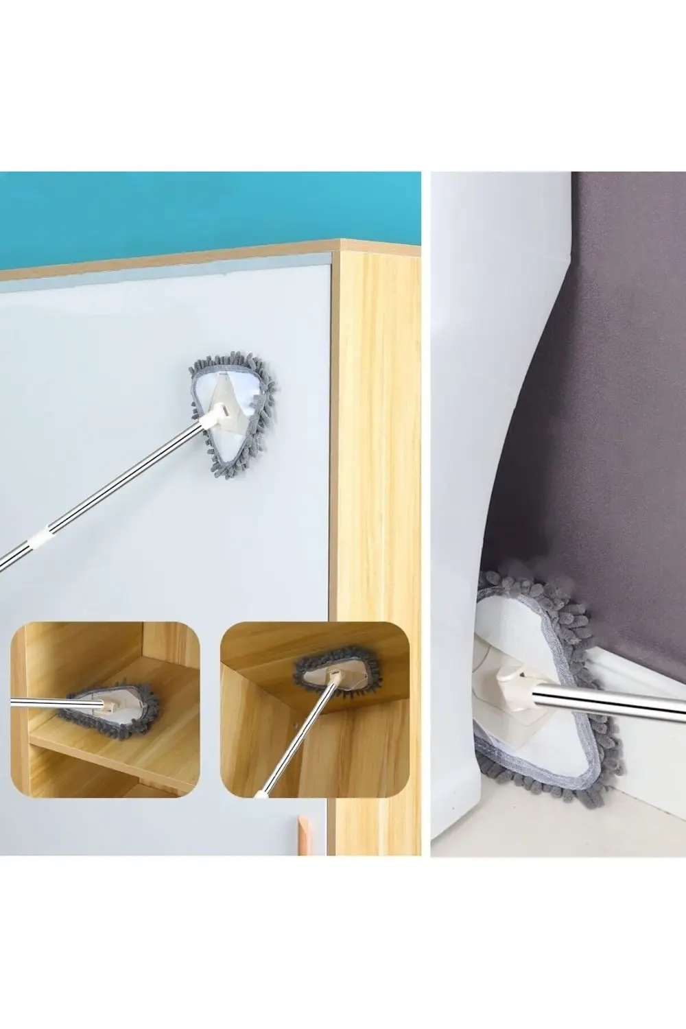 Teleskopik Saplı 150 cm Üçgen Mop Cam Duvar Tavan Fayans Parke Te