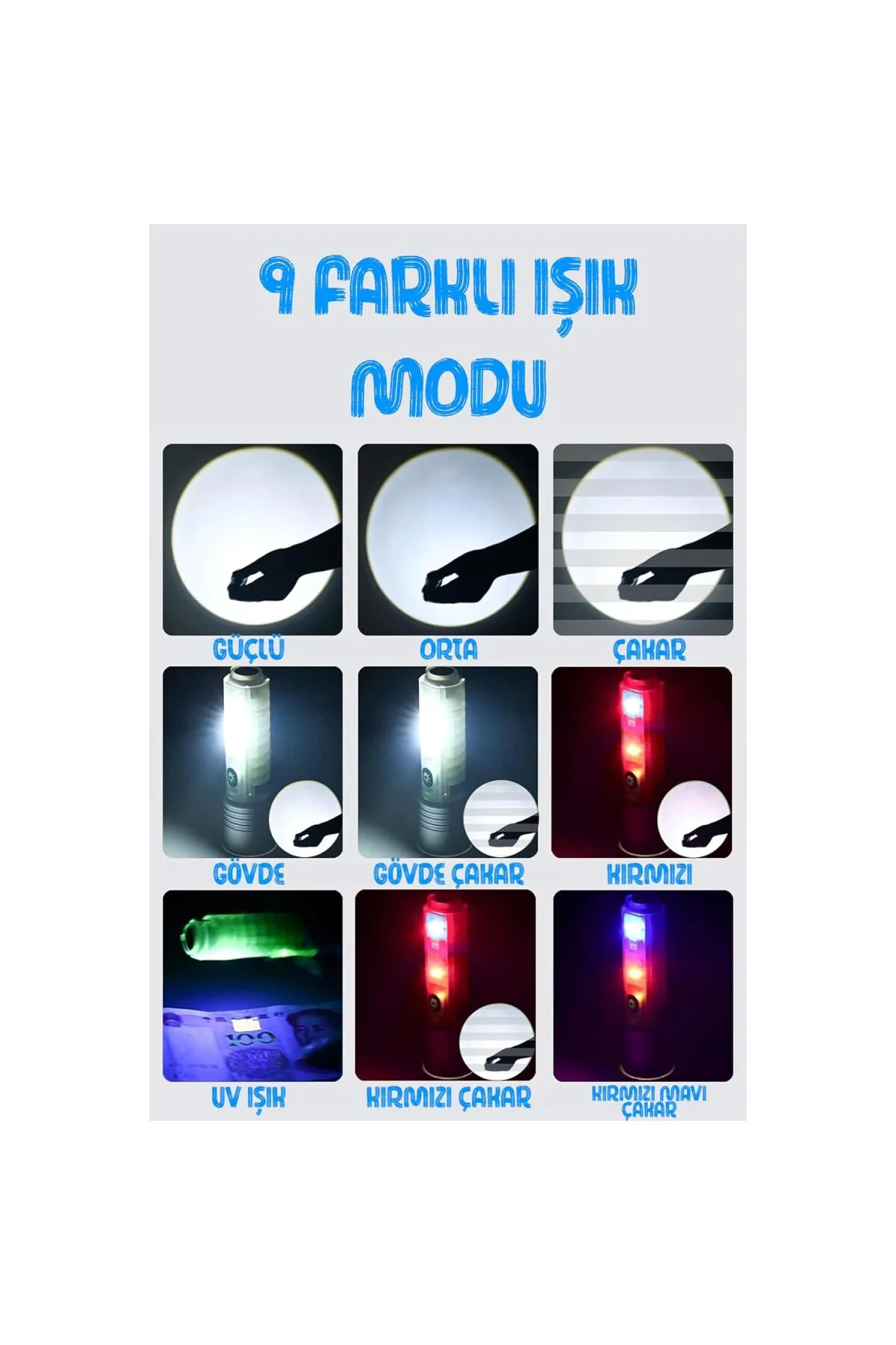 Telvesse Çakarlı Ledli Şarjlı 9 UV Işıklı SOS Acil Durum Anahtarl