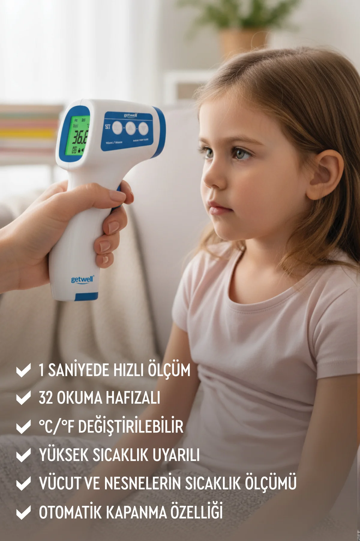 Temassız Alından Ateş Ölçer Kızılötesi Dijital – Yetişkin & Bebek & Çocuk - Görsel 3