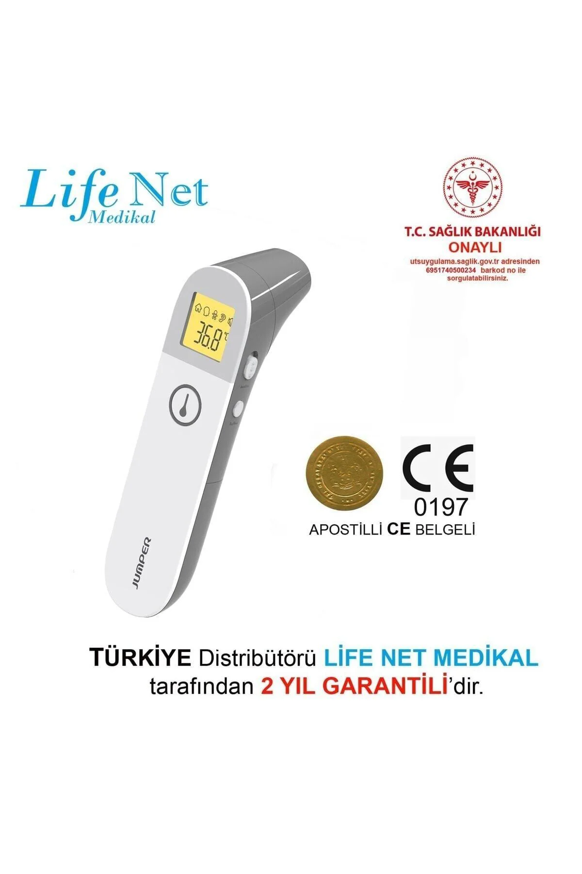 Temassız Ateş Ölçer Alından Ve Kulaktan Jpd-fr410 Beyaz-gri