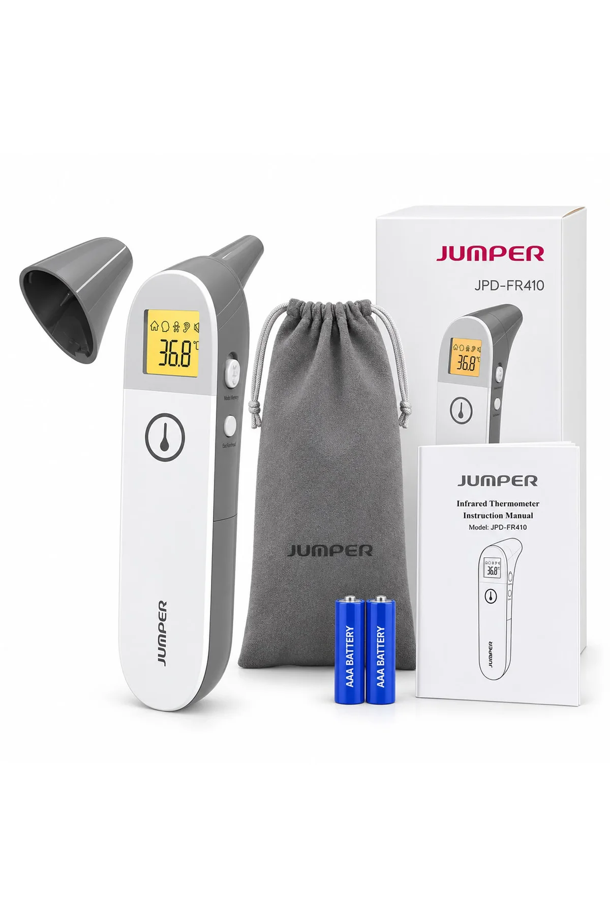 Temassız Ateş Ölçer Alından Ve Kulaktan Jpd-fr410 Beyaz-gri - Görsel 7