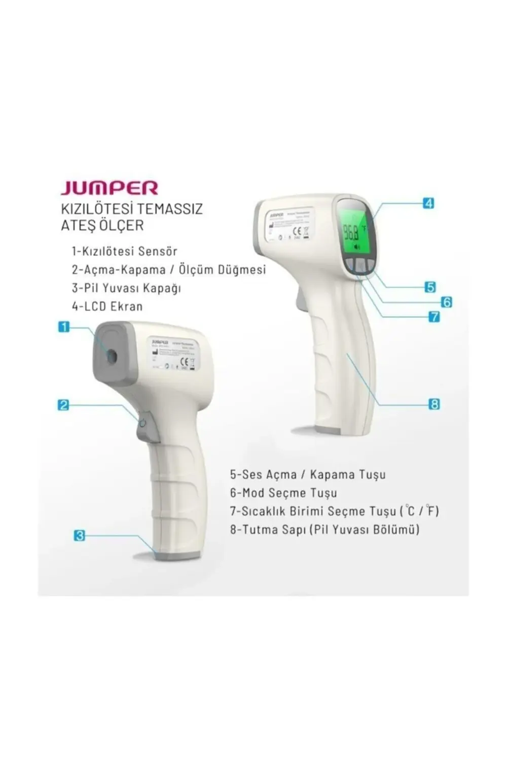 Temassız Ateş Ölçer Kızıl Ötesi Ve Alından Termometre Jpd Fr202