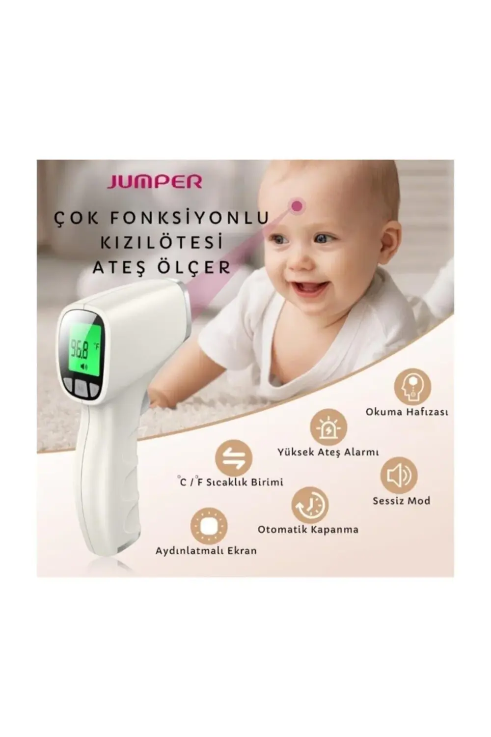 Temassız Ateş Ölçer Kızıl Ötesi Ve Alından Termometre Jpd Fr202