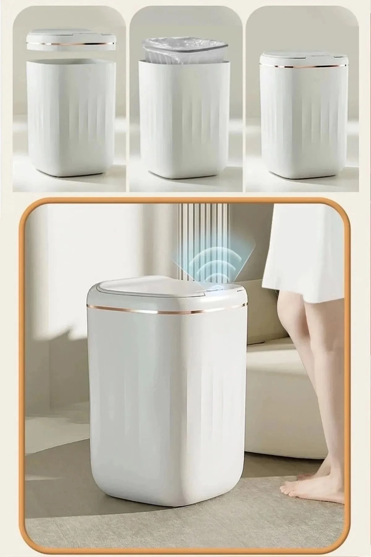 Temassız Sensörlü 20 Litre Çöp Kovası UV Işıklı Koku Geçirmez Mutfak Banyo Kullanımı