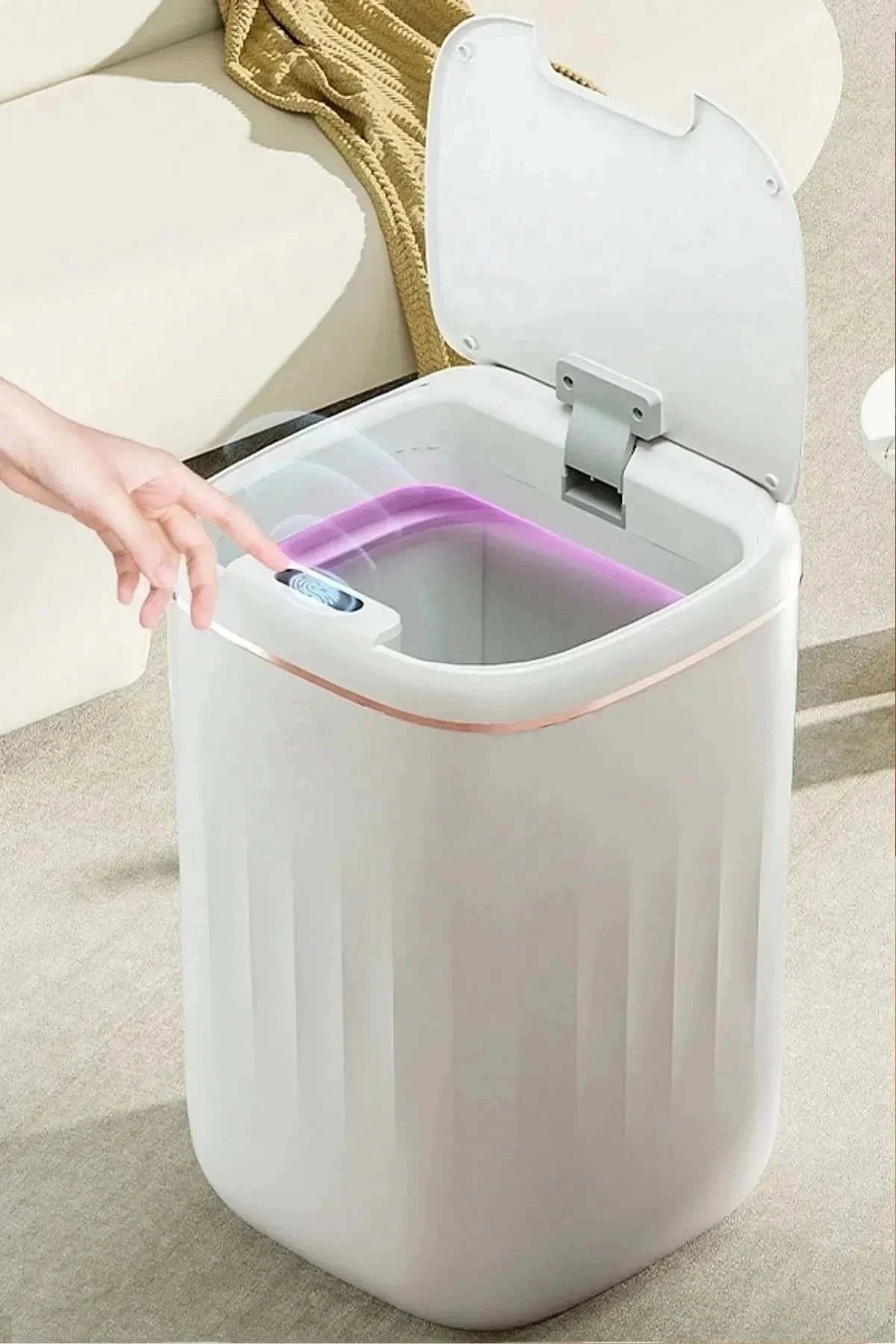 Temassız Sensörlü 20 Litre Çöp Kovası UV Işıklı Koku Geçirmez Mutfak Banyo Kullanımı