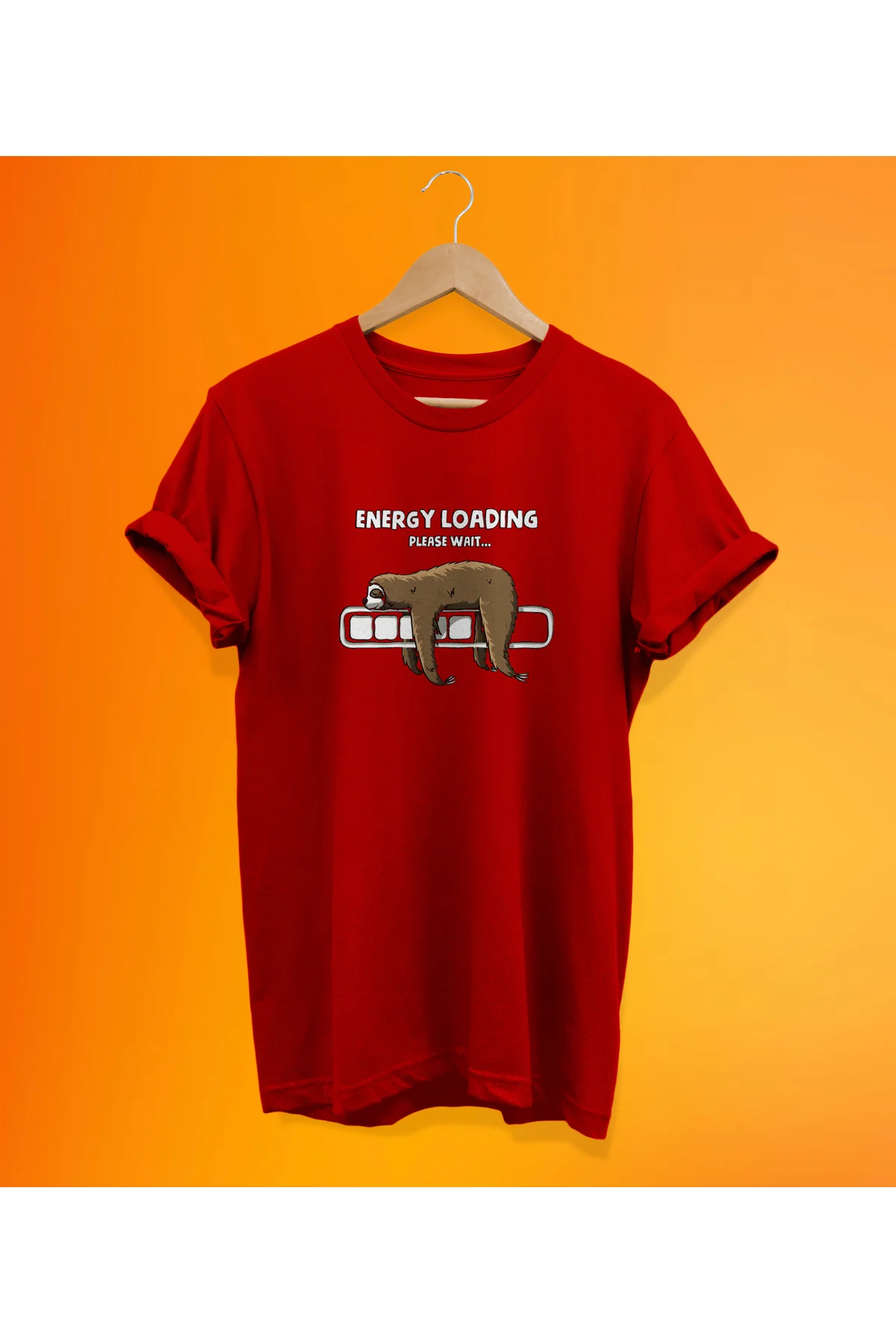 Tembel Baskılı Kırmızı,%100 Pamuk Basic (Normal Beden) T-Shirt