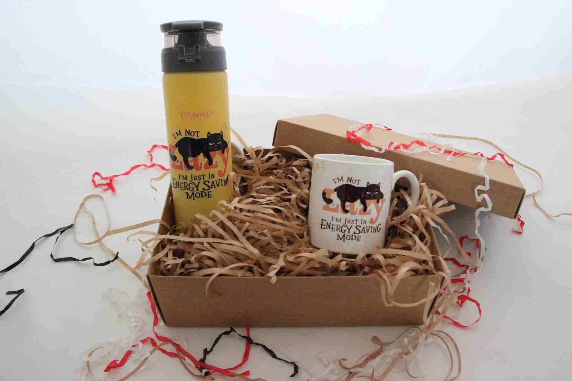İhtiyaçavm Tembel Kedi Temalı Hediye Seti - Kupa Bardak Ve Baskılı Termos Hediye Kutusu