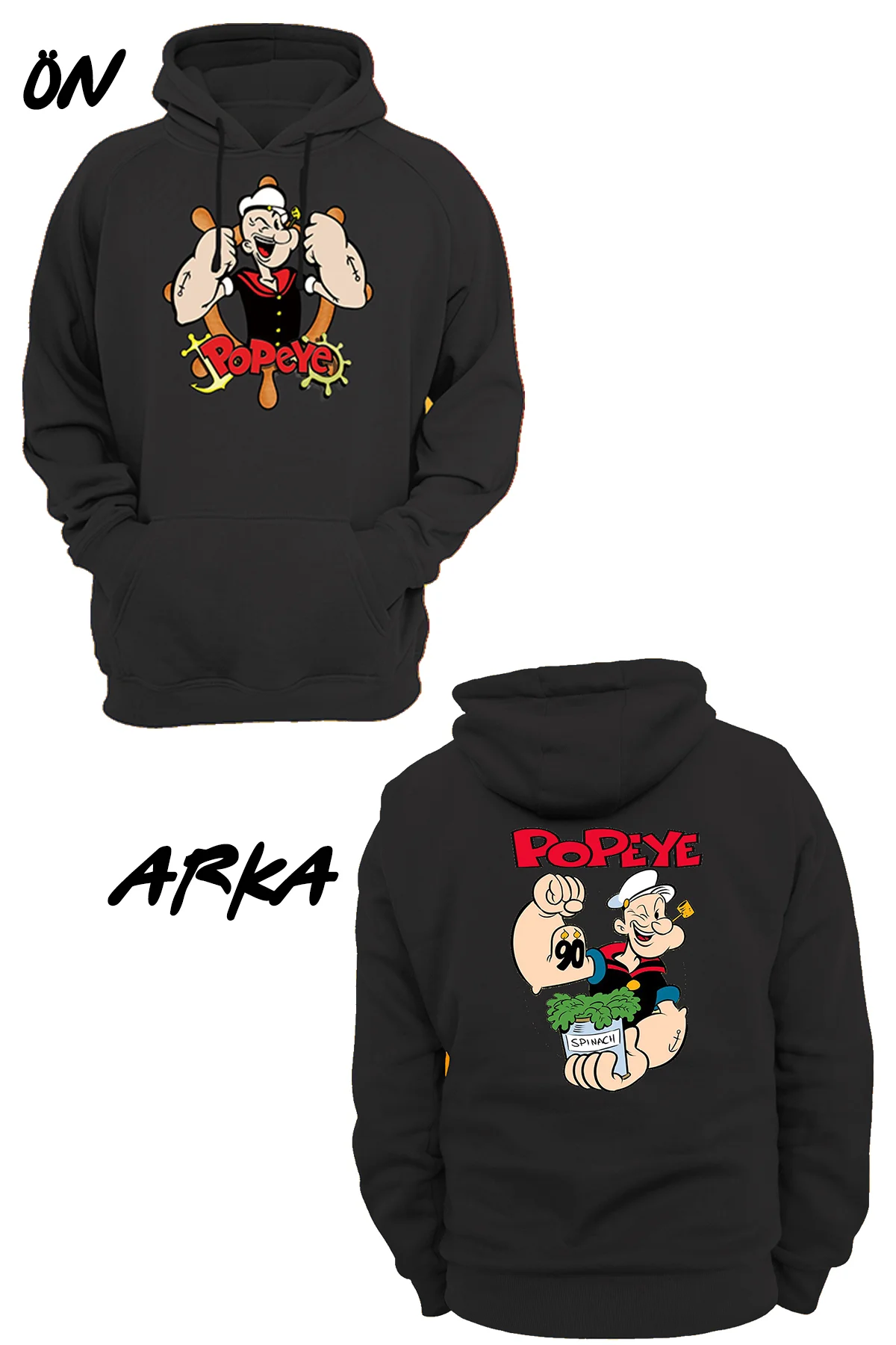 , Temel Reis Baskılı, 3 ipl. Şardonlu, İçi Polar, Çok Kalın, Kapüşonlu Hoodie