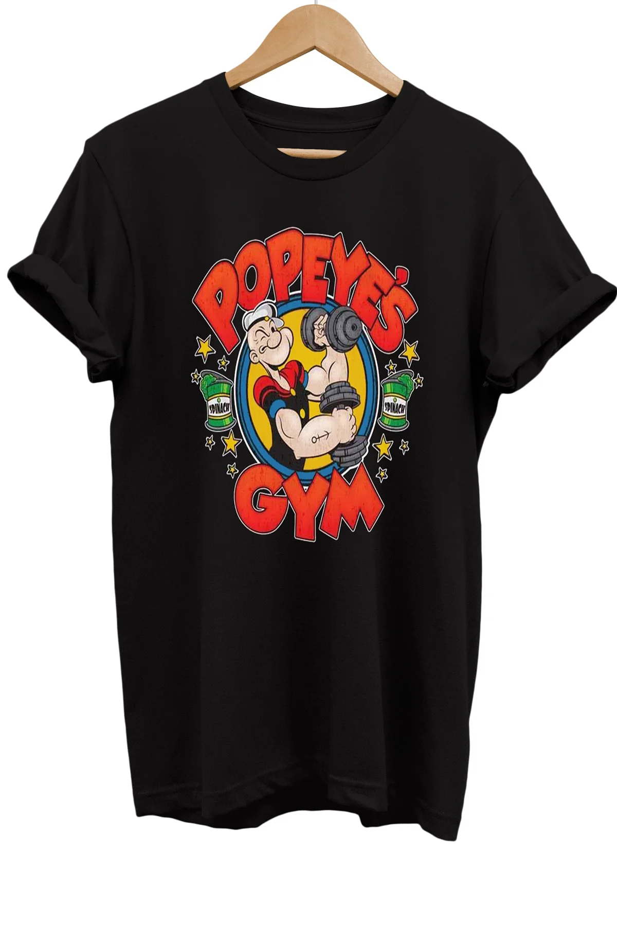 Temel Reis Popeye Gym Baskılı %100 Pamuk Basic T-shirt Normal Beden Tişört