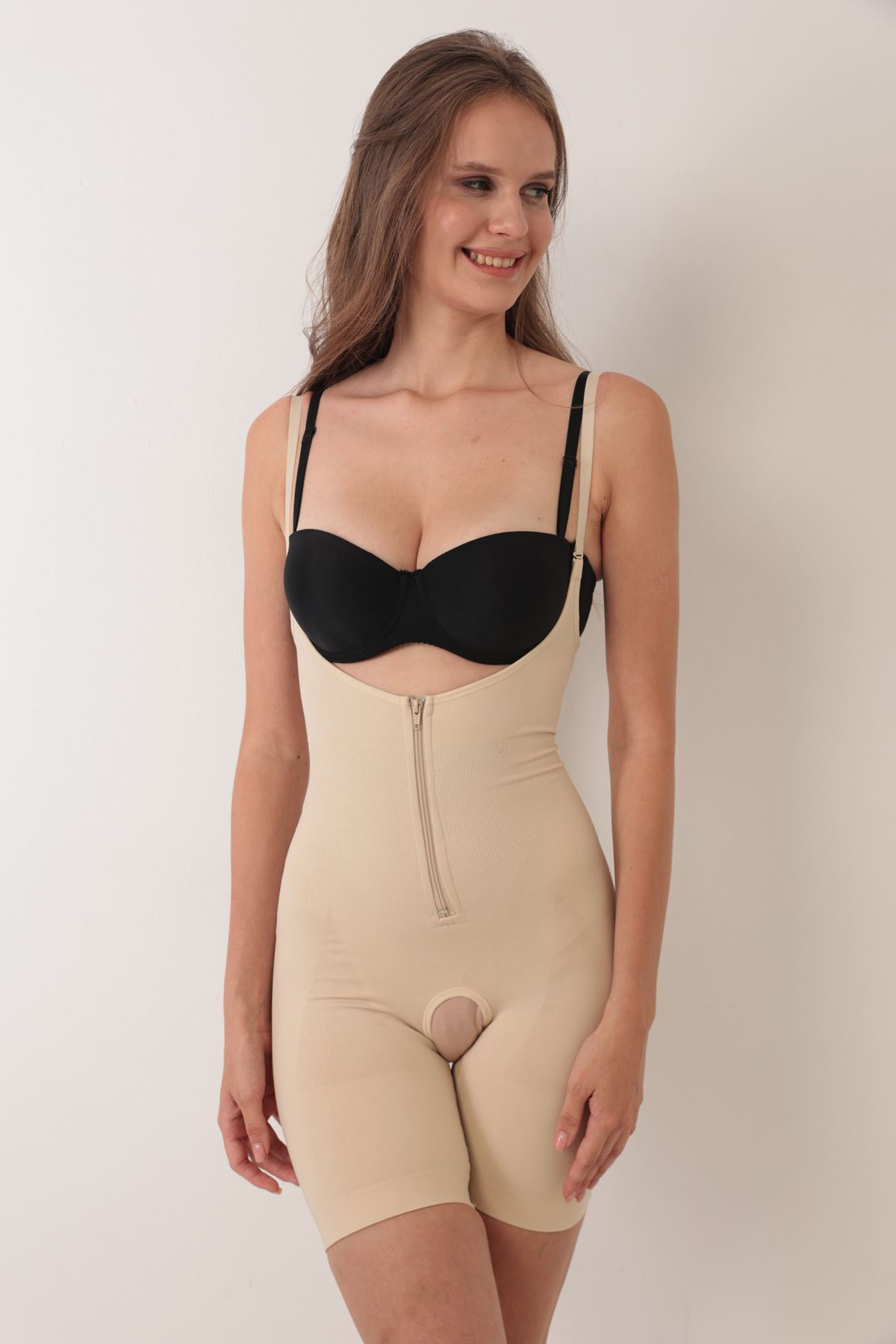 Sistina Ten İp Askılı Ağ Kısmı Açık Fermuarlı Tam Boy Kadın Korse