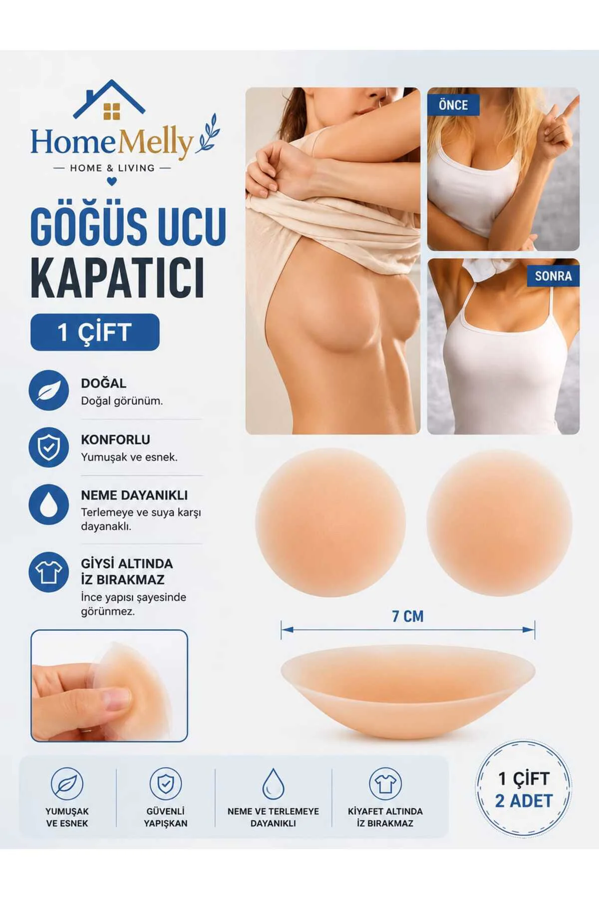 Ten Rengi Göğüs Ucu Kapatici Silikon 1 Çift Yapışkanlı Göğüs Ucu Ped