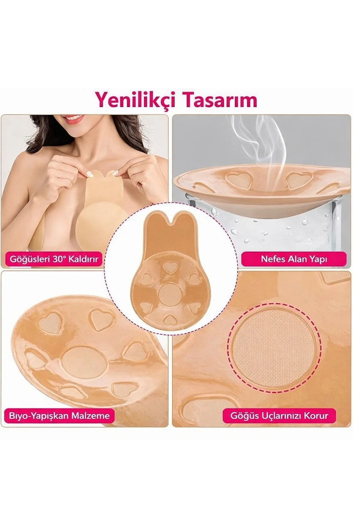 Ten Rengi Silikon Gogus Ucu Kapatici 1 Cift Gorunmez Yapiskanli S