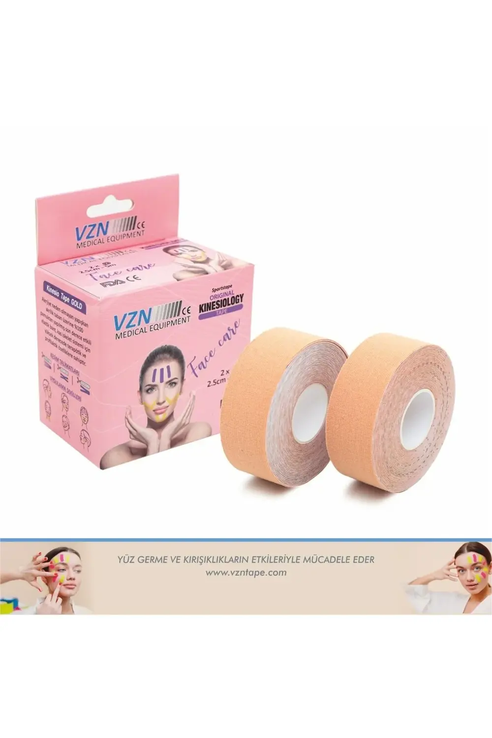 Ten Rengi Yüz Yoga Bandı 2 Adet 2,5cmx5mt Kinesyo Sporcu Ağrı Kin