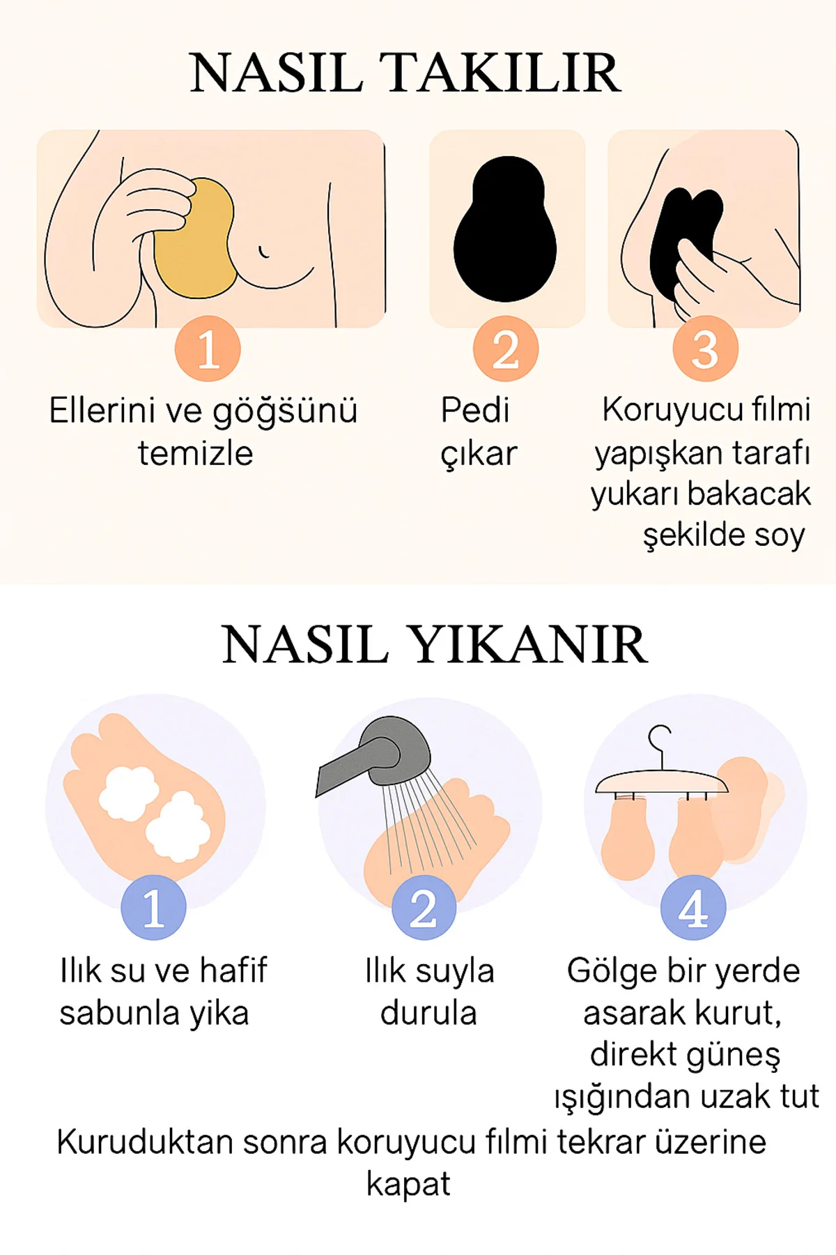 Ten Renk Silikon Göğüs Ucu Kapatıcı Bant Askısız, Push‑Up Etkili,