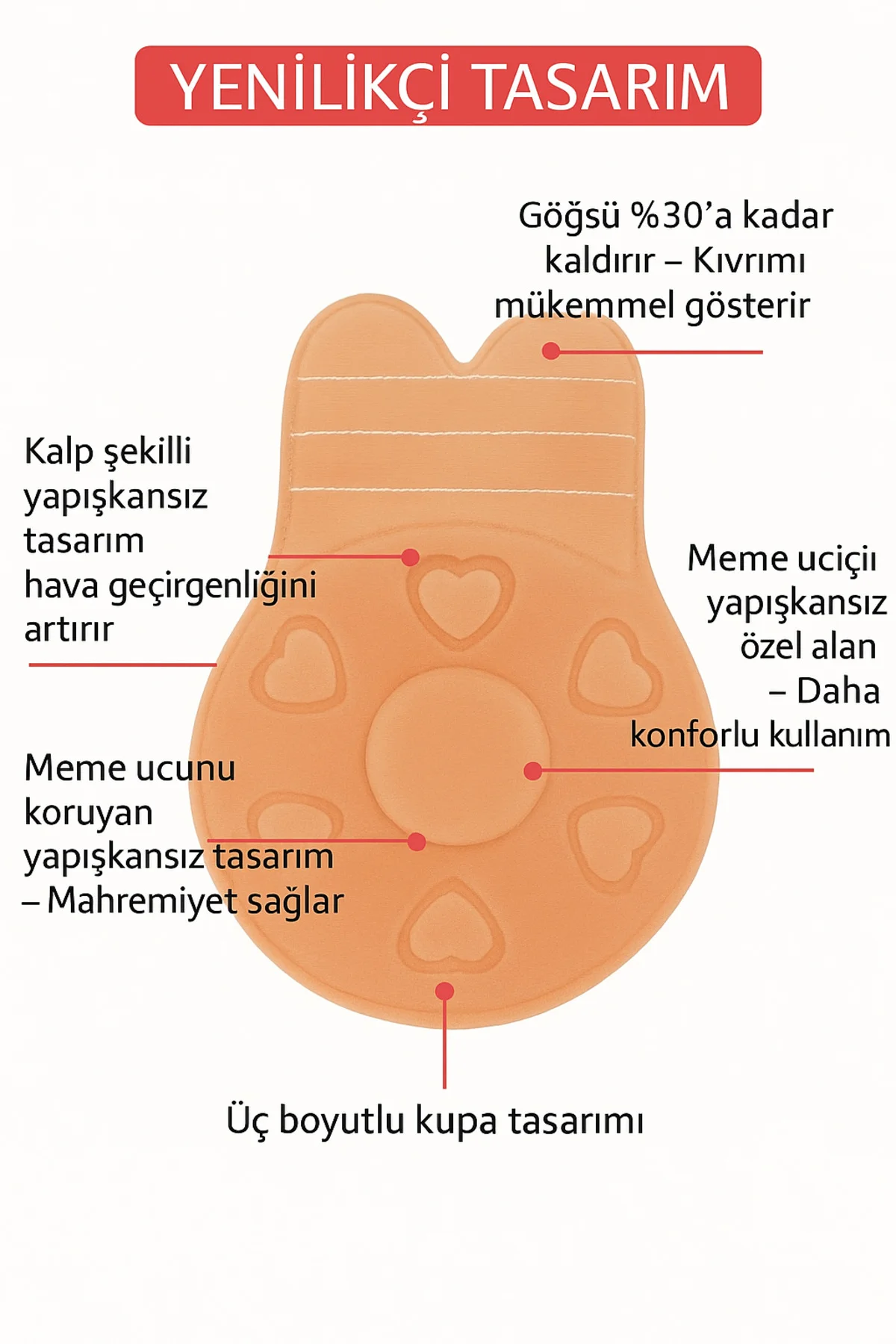 Ten Renk Silikon Göğüs Ucu Kapatıcı Bant Askısız, Push‑Up Etkili,