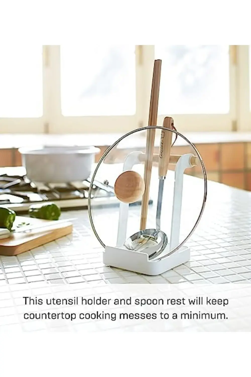 tencere kapağı ve pişirme kaşığı rafı, beyaz 395519