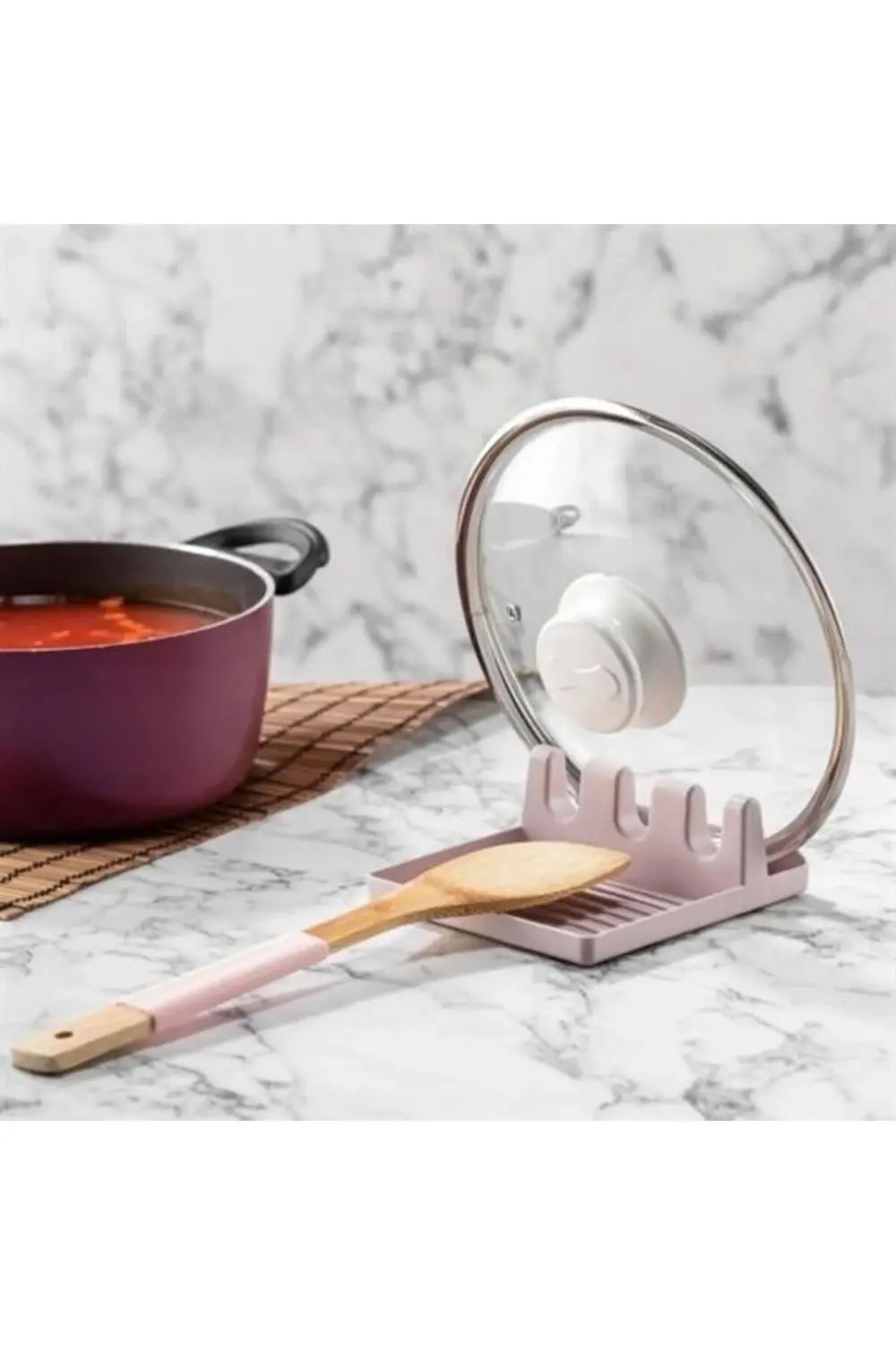 ® Tencere Kapak Tutuculu Kaşıklıklı Tencere Kapak Standı Pratik K