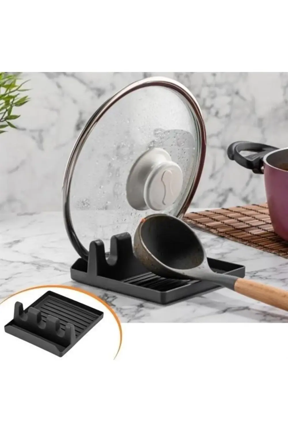 ® Tencere Kapak Tutuculu Kaşıklıklı Tencere Kapak Standı Pratik K