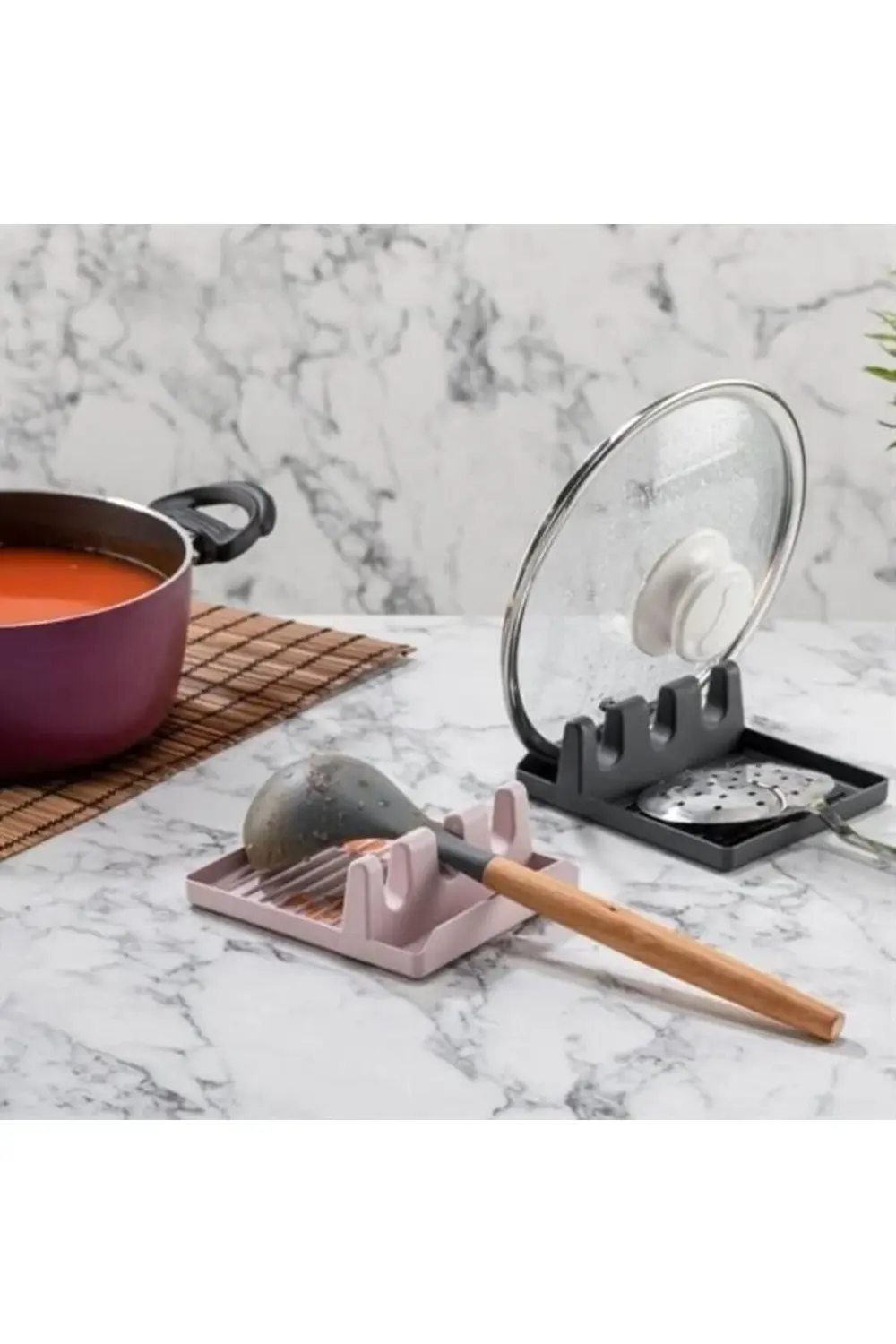 ® Tencere Kapak Tutuculu Kaşıklıklı Tencere Kapak Standı Pratik K