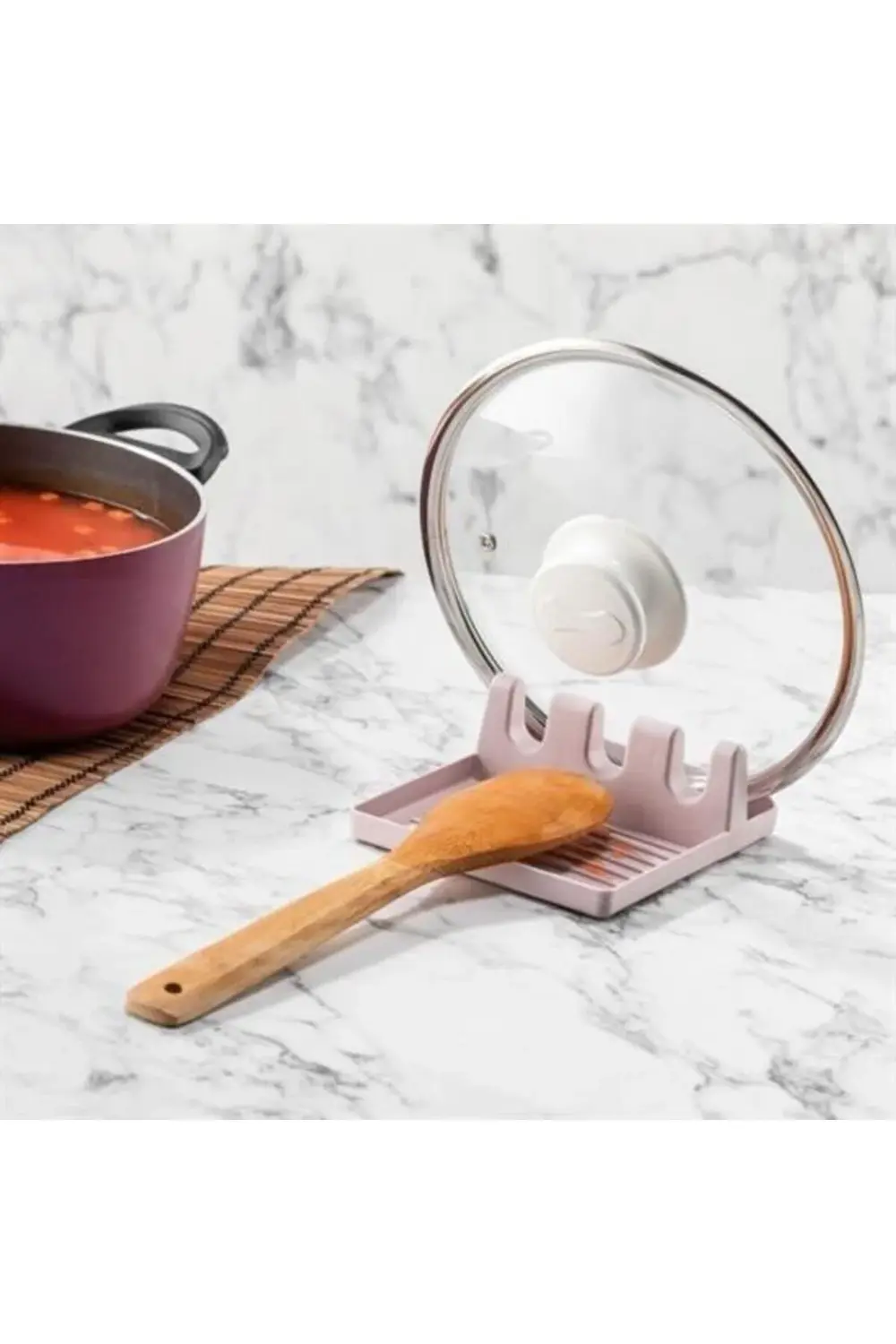 ® Tencere Kapak Tutuculu Kaşıklıklı Tencere Kapak Standı Pratik K