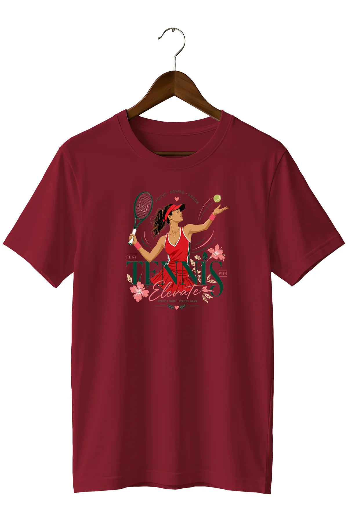 Tenis Raketi Baskılı T-shirt Çiçekli Spor Tişört