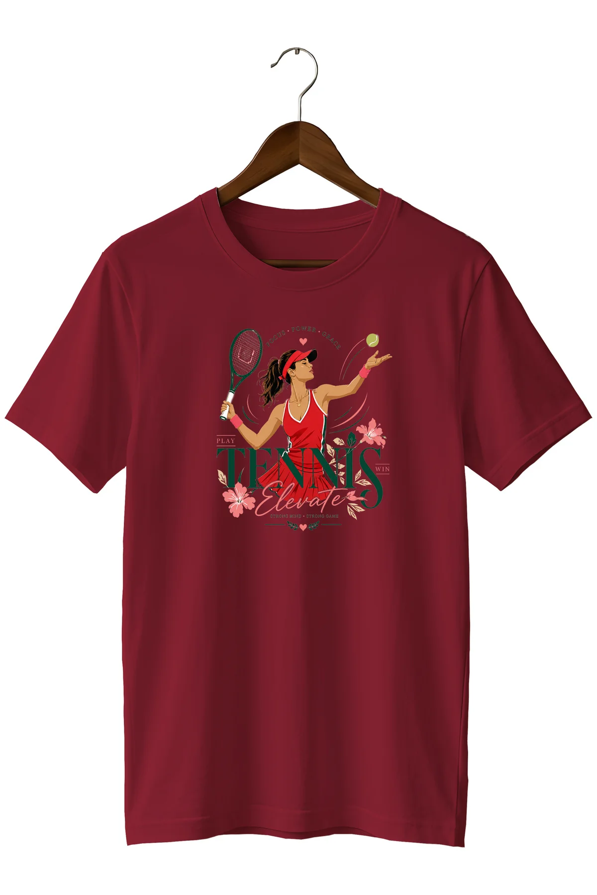 Tenis Raketi Baskılı T-shirt Çiçekli Spor Tişört