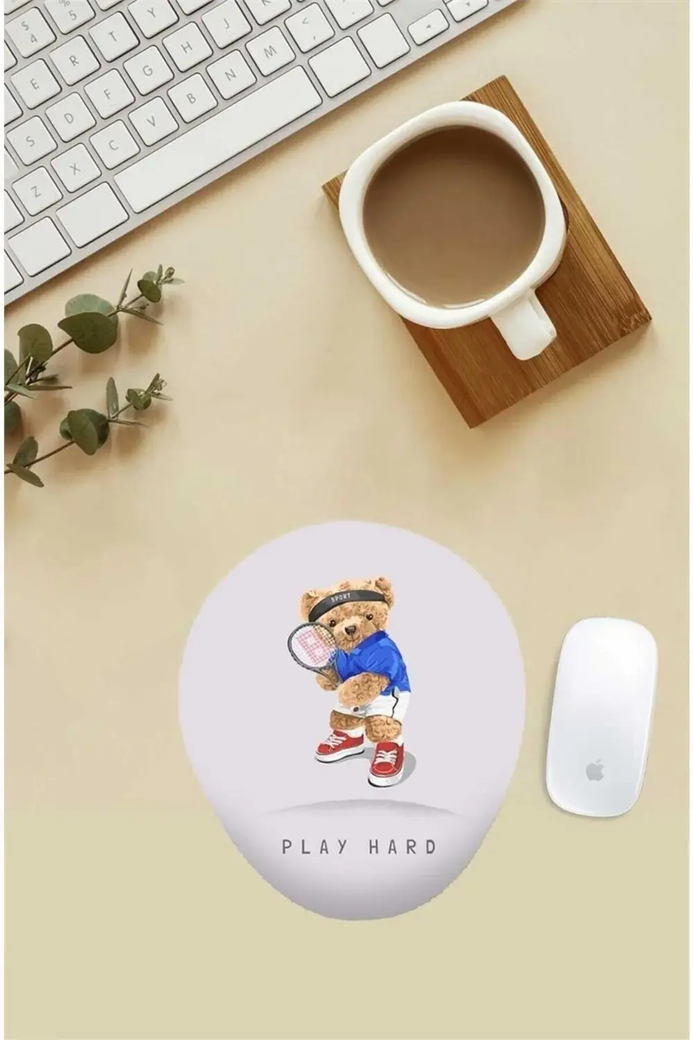 Tenisçi Teddy Desenli Bilek Destekli Mouse Pad