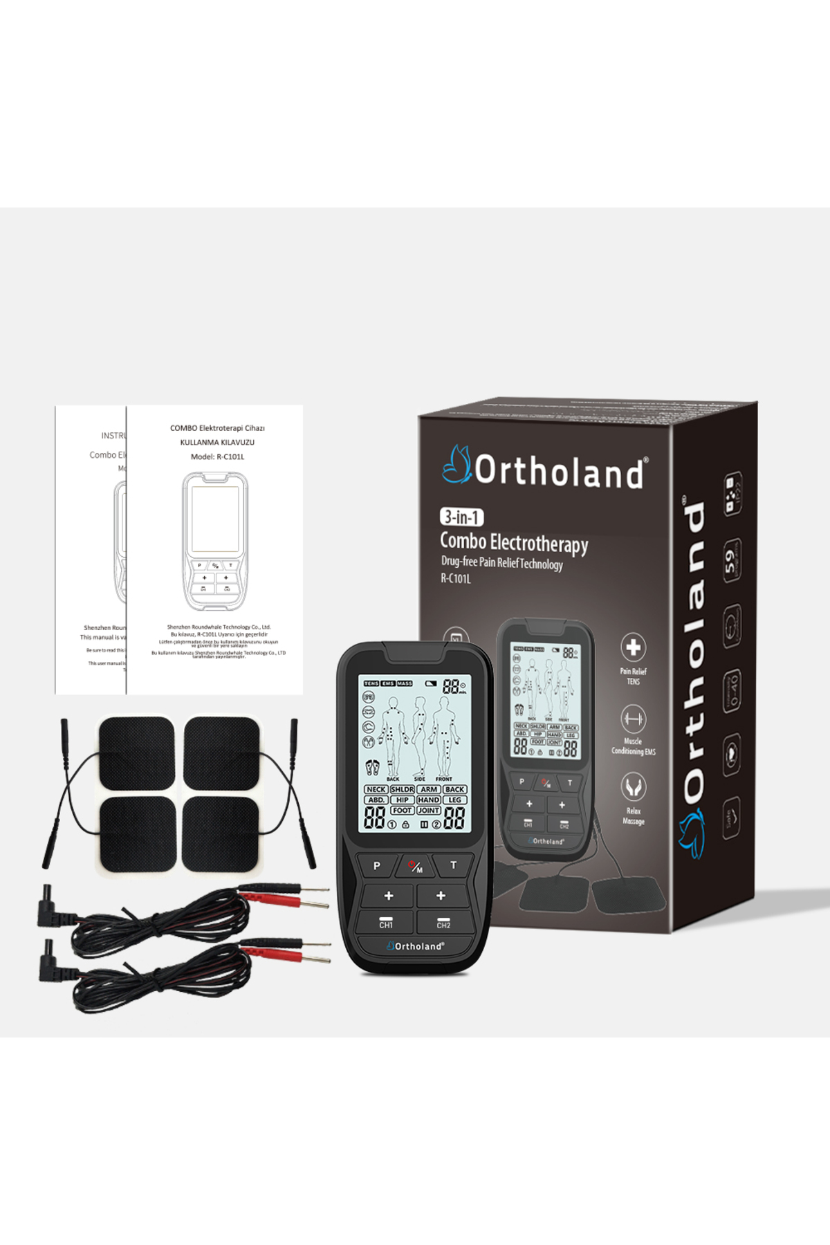 Ortholand Tens Ems Masaj Cihazı 2 Kanallı Bataryalı Portatif Fizik Tedavi C