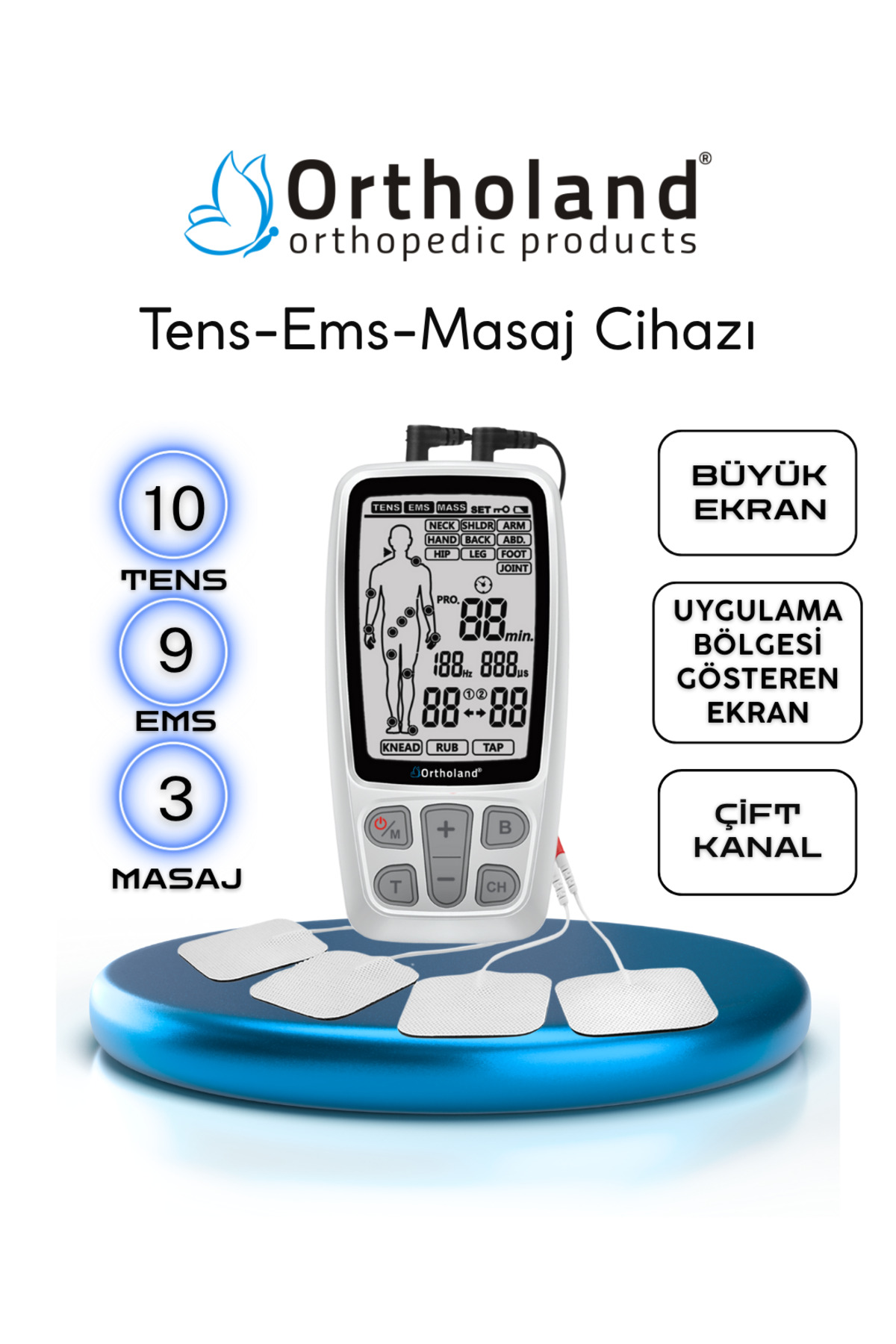 Tens Ems Masaj Cihazı 2 Kanallı Portatif Fizik Tedavi Cihazı