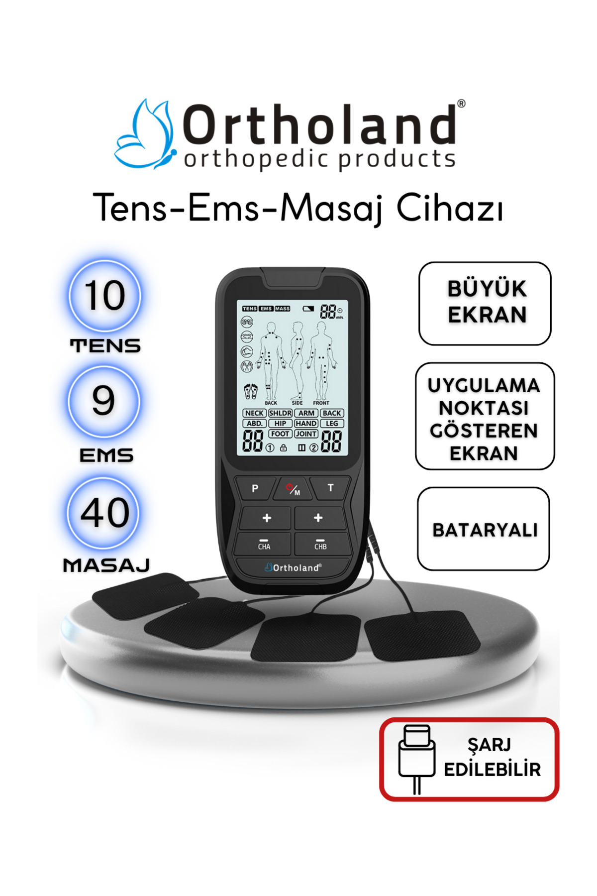 Tens Ems Masaj Cihazı 2 Kanallı Bataryalı Portatif Fizik Tedavi C