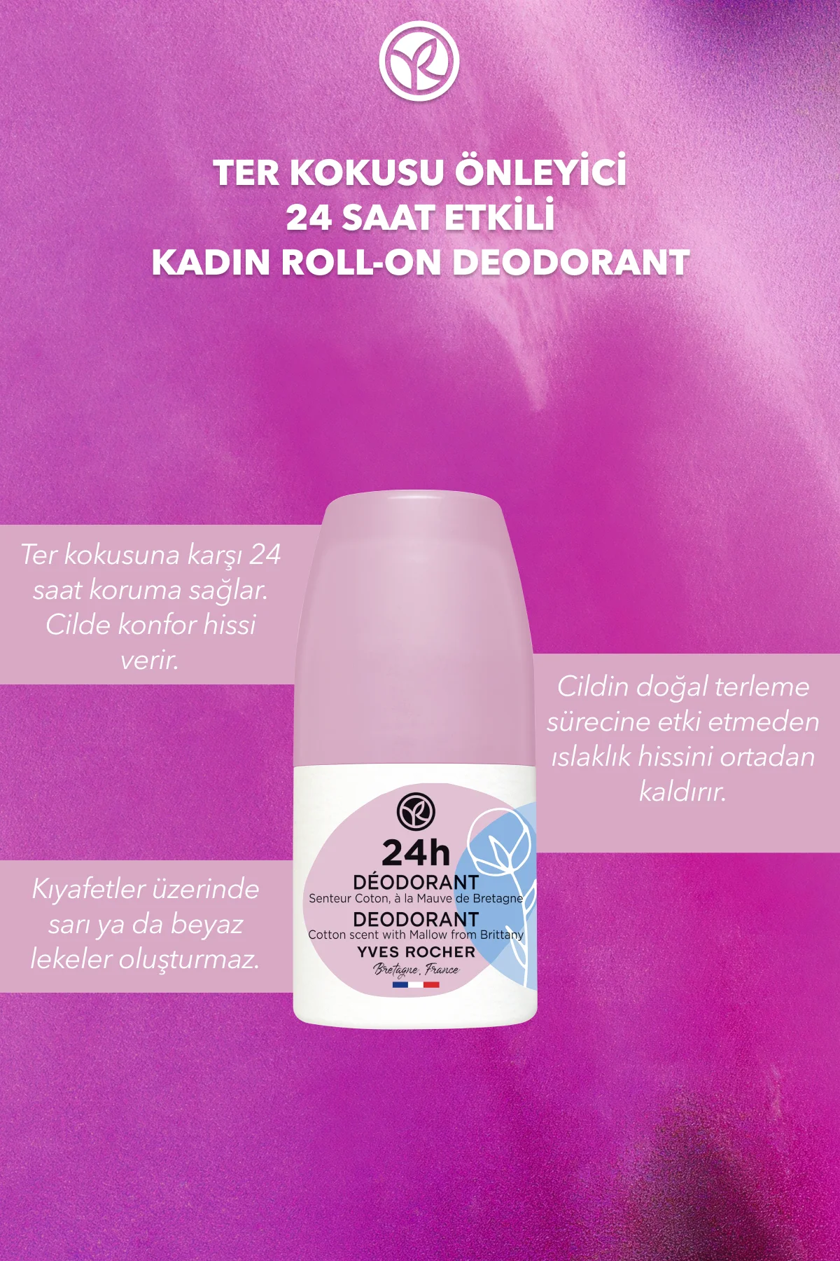 Ter Kokusu Önleyici 24 Saat Etkili Kadın Roll-On Deodorant- Pamuk