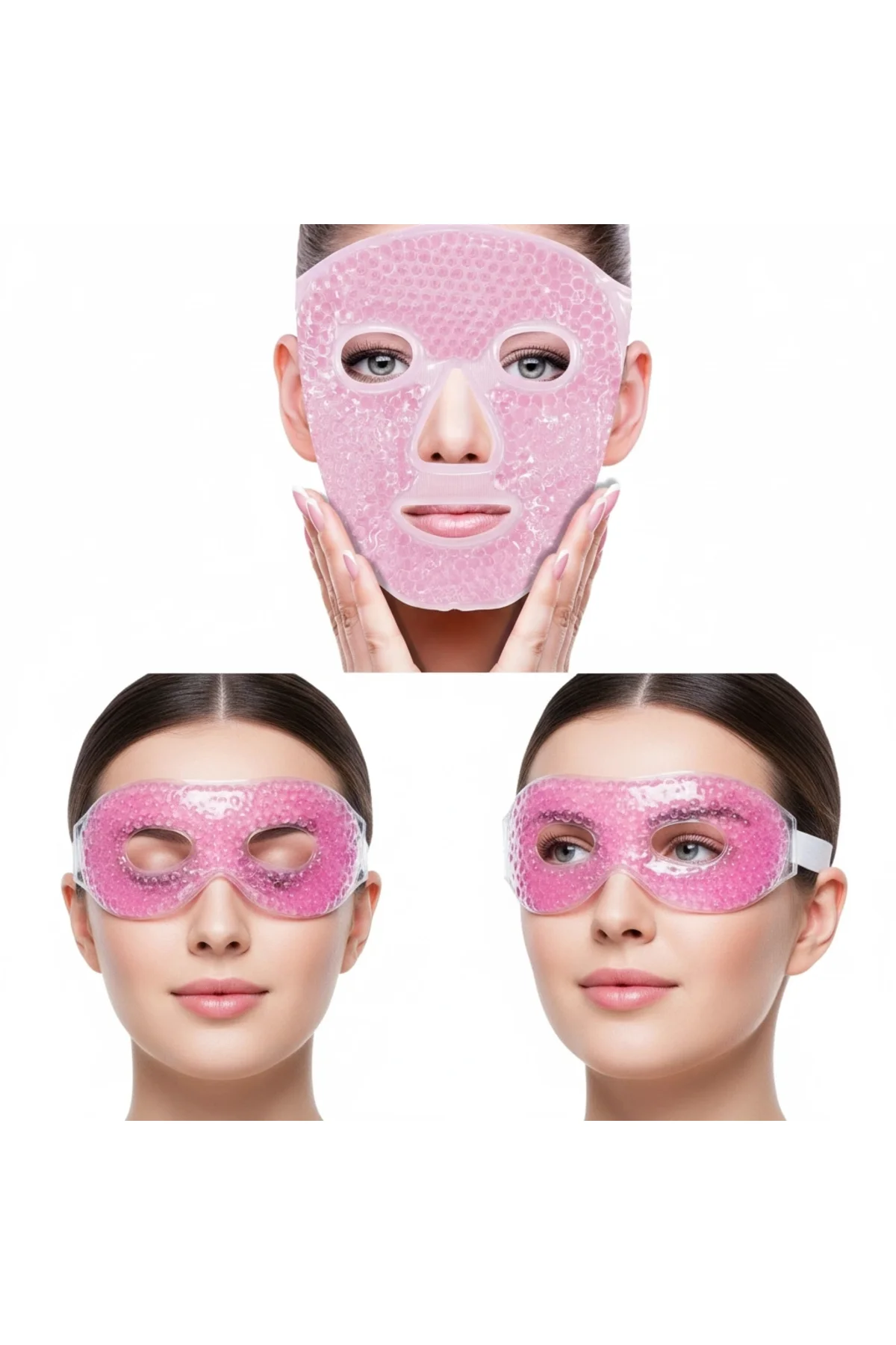 Terapi Jel Boncuklu Yüz ve Göz Maskesi Seti Pembe Sıcak ve Soğuk 