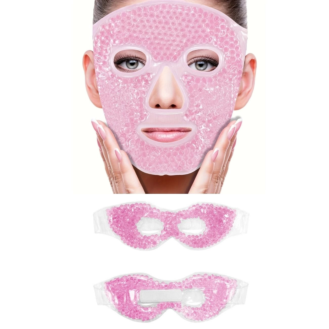 Terapi Jel Boncuklu Yüz Ve Göz Maskesi Seti Pembe Sıcak Ve Soğuk