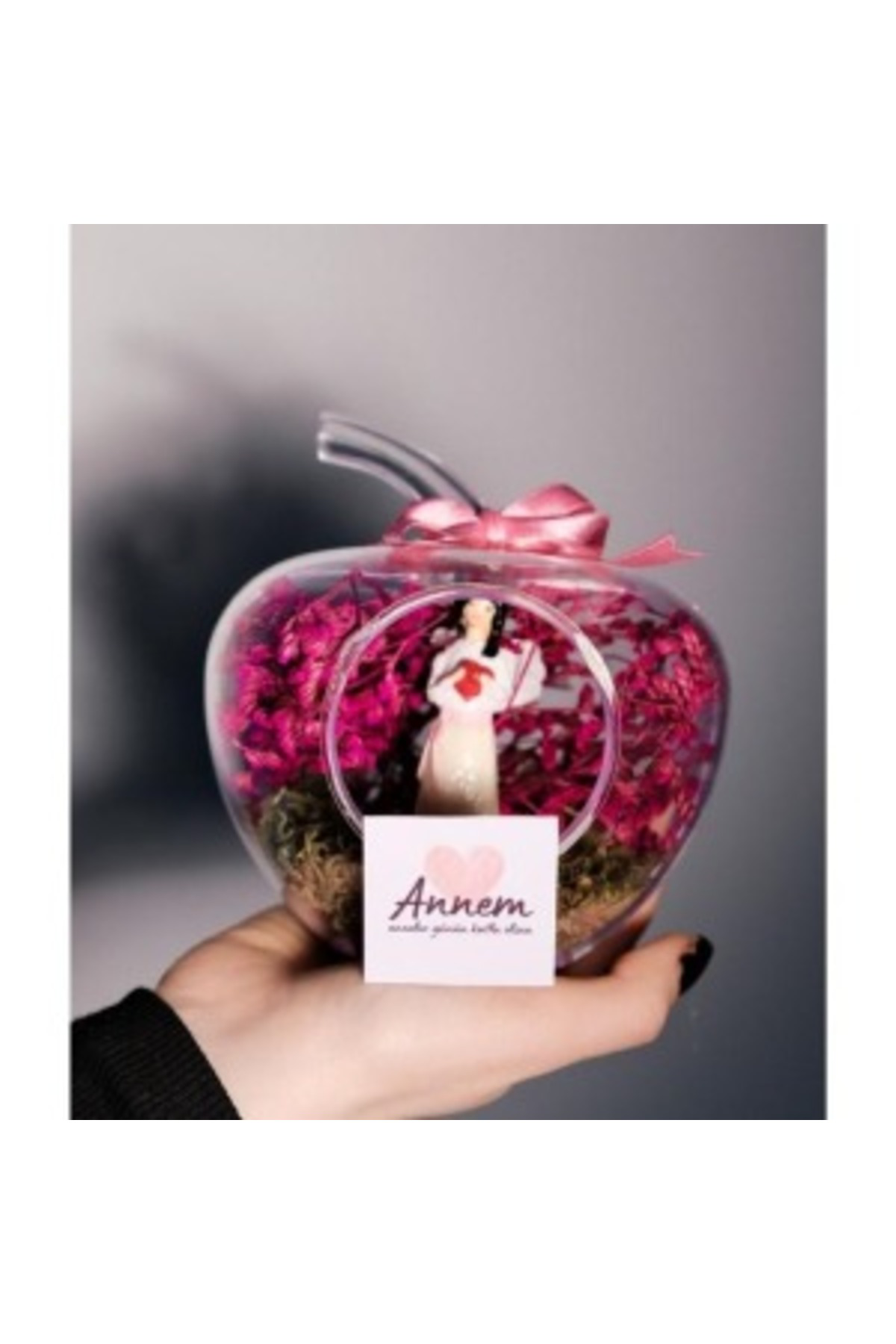 Ok Aksesuar Teraryum Mini Elma Kalp Tutan Melek Annem Yazılı Hediye