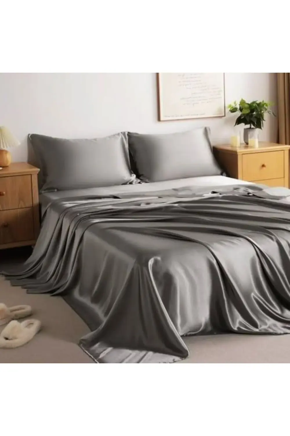 Terletmeyen İpek Saten Yastık Kılıfı 2'li 50x70 Gri