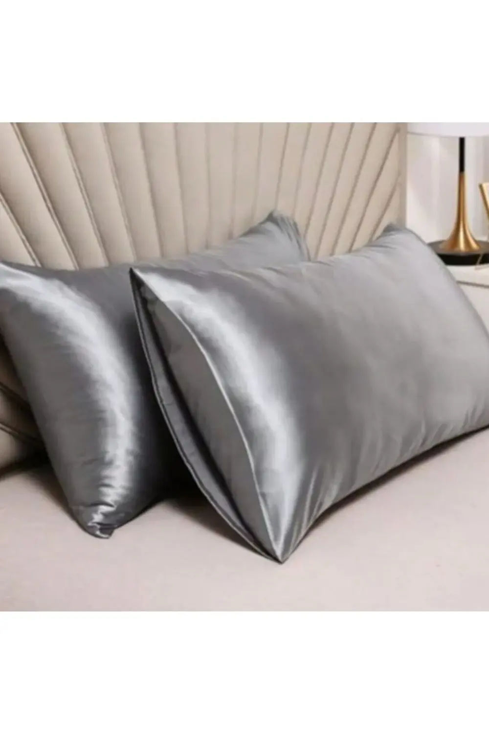 Terletmeyen İpek Saten Yastık Kılıfı 2'li 50x70 Gri