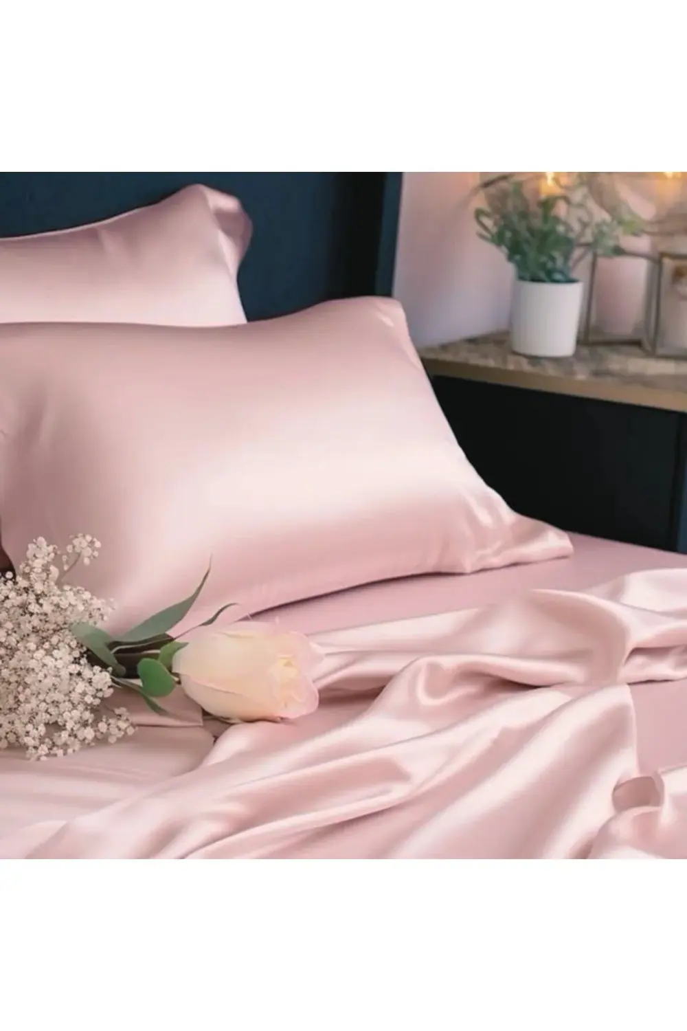 Terletmeyen İpek Saten Yastık Kılıfı 2'li 50x70 Pembe