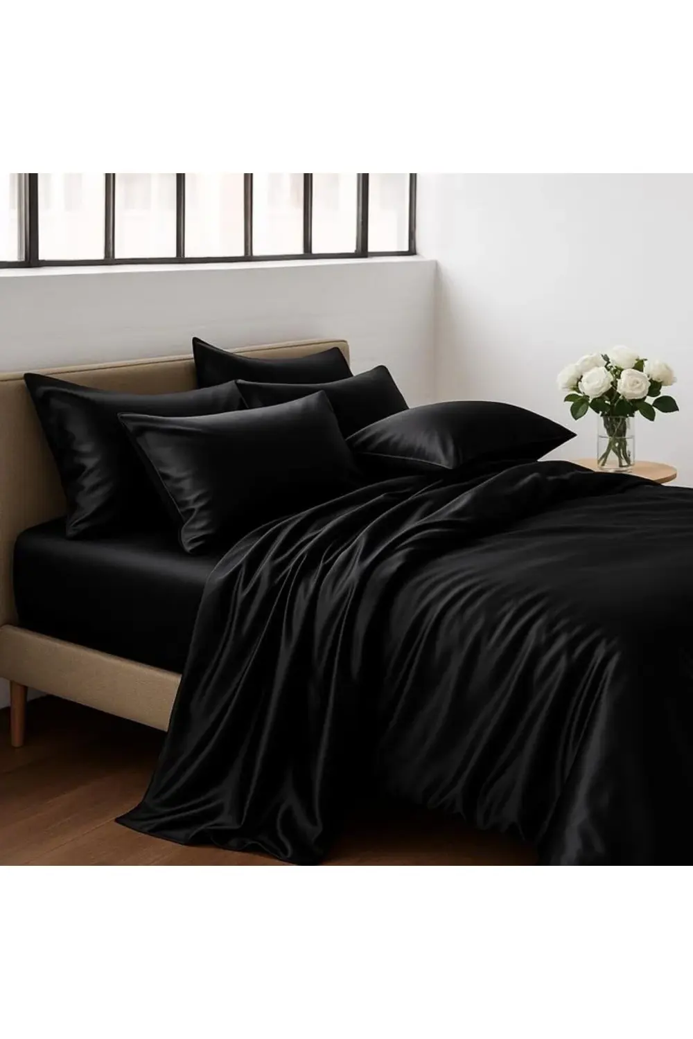 Terletmeyen İpek Saten Yastık Kılıfı 2'li 50x70 Siyah