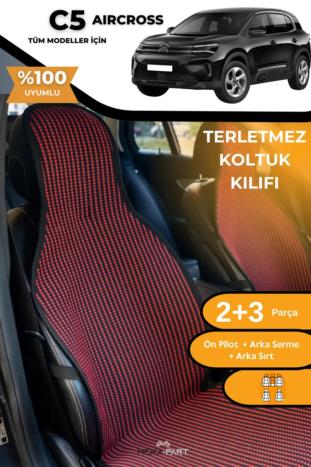 Terletmez Oto Koltuk Koruyucu Kılıf %100 Pamuk 5 li Tam Set Mavi