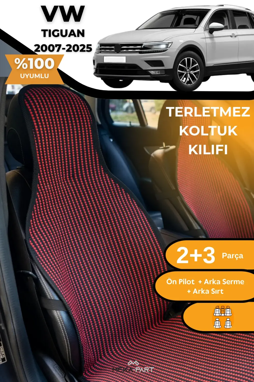 Terletmez Oto Koltuk Koruyucu Kılıf %100 Pamuk 5 li Tam Set Kırmı