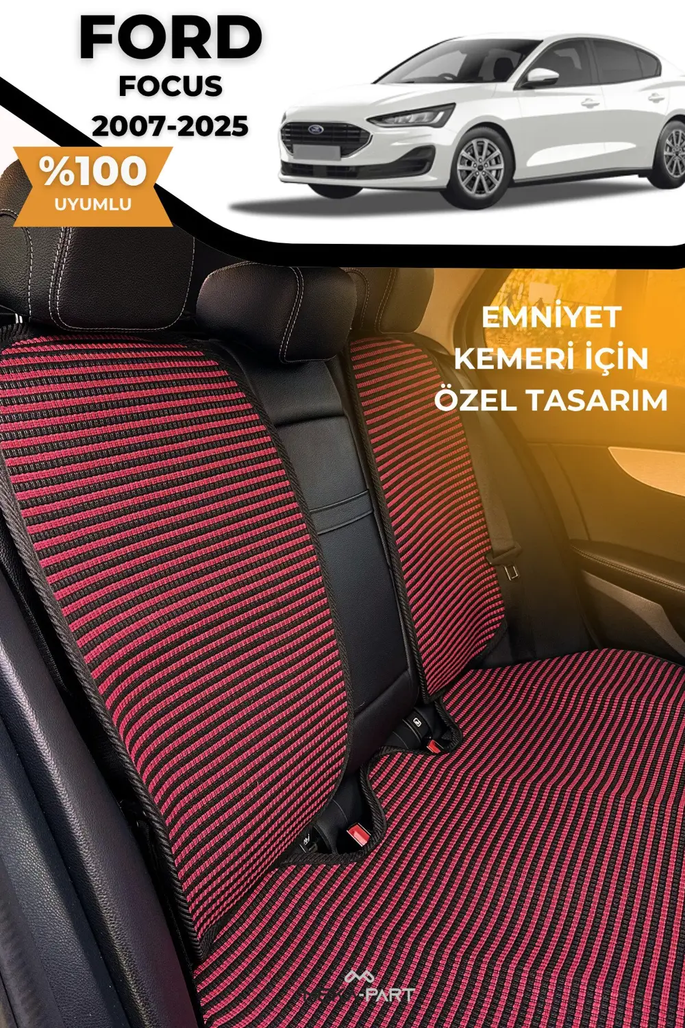 Terletmez Oto Koltuk Koruyucu Kılıf %100 Pamuk 5 li Tam Set Kırmı